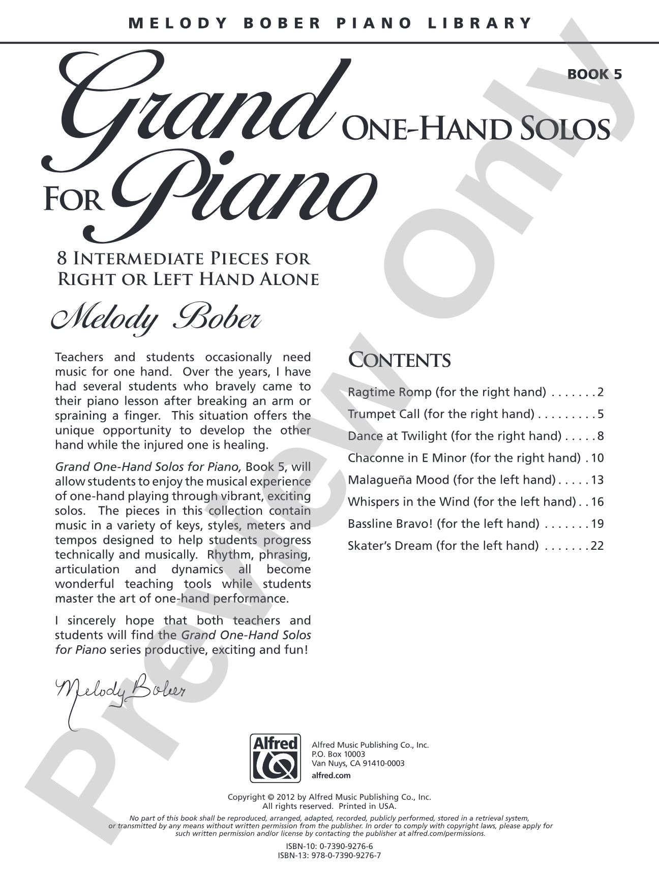 Grand One-Hand Solos for Piano, Book 5: 8 Intermediate Pieces for Right or Left Hand Alone: Piano