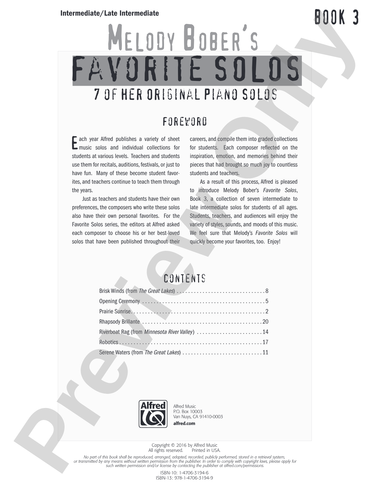 Melody Bober's Favorite Solos, Book 3: 7 of Her Original Piano Solos: Piano