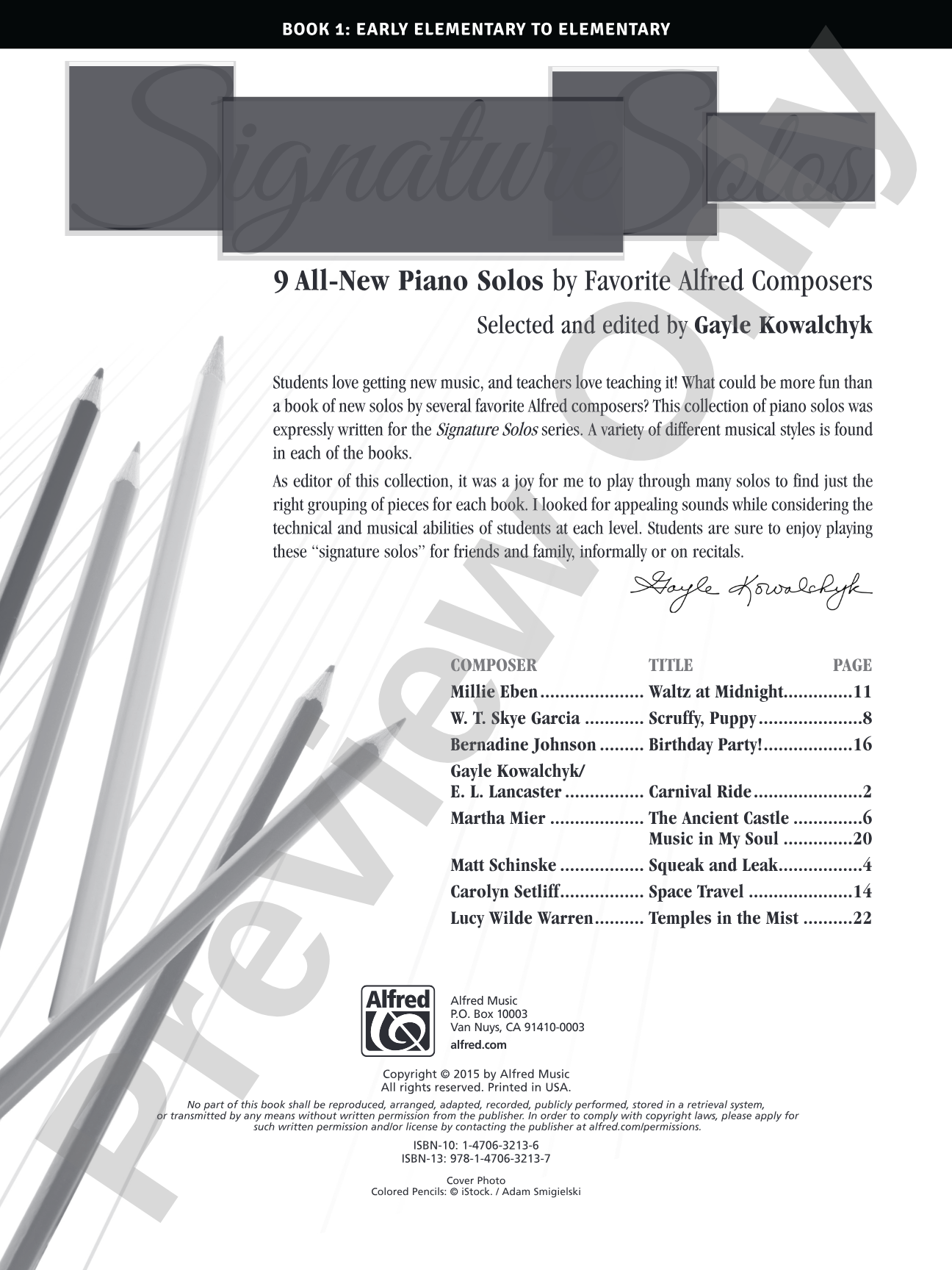 Signature Solos, Book 1: 9 All-New Piano Solos by Favorite Alfred Composers: Piano