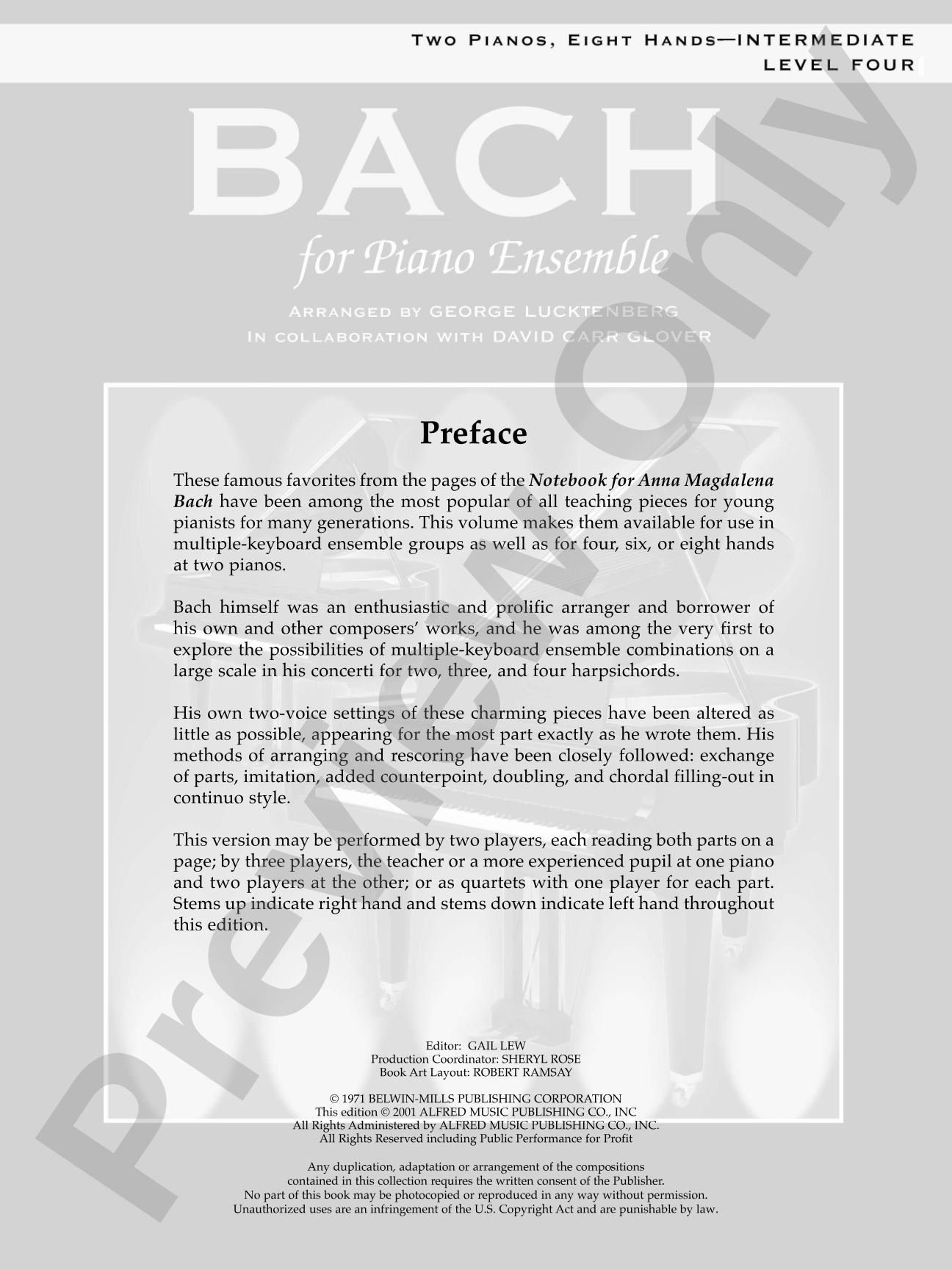 Bach for Piano Ensemble, Level 4 - Piano Quartet (2 Pianos, 8 Hands): Piano