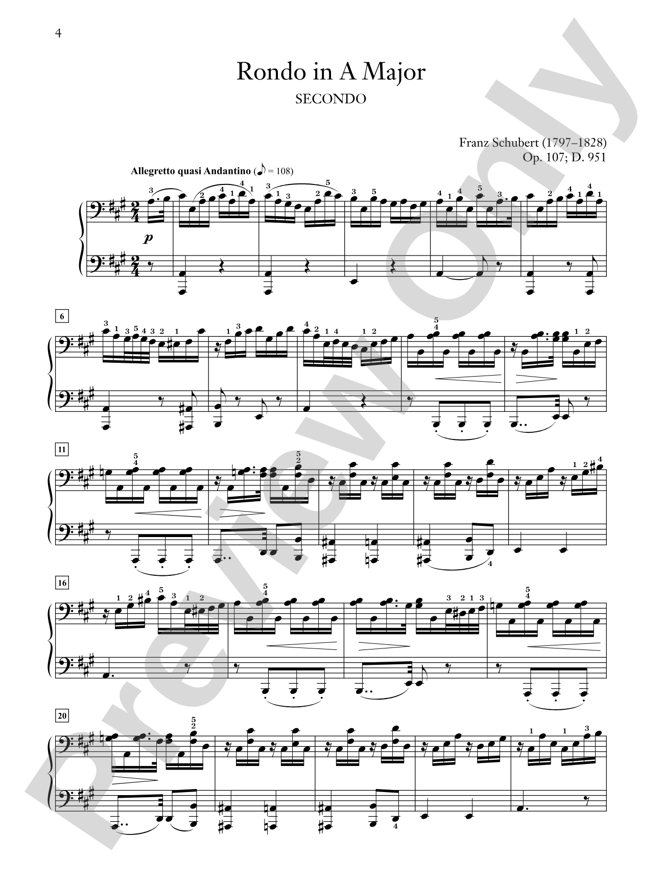 Schubert: Rondo in A Major, Opus 107, D. 951 - Piano Duet (1 Piano, 4 Hands): Piano Duets & Four Hands