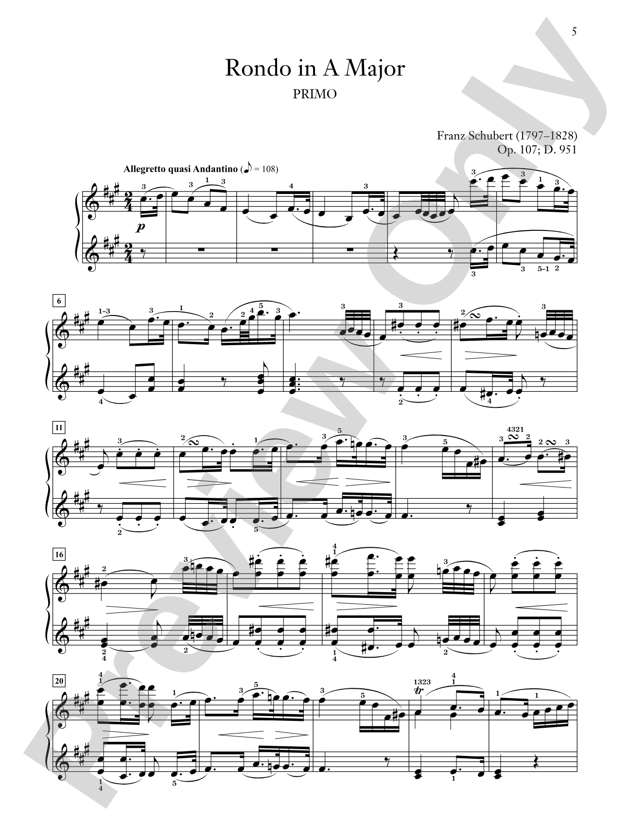 Schubert: Rondo in A Major, Opus 107, D. 951 - Piano Duet (1 Piano, 4 Hands): Piano Duets & Four Hands