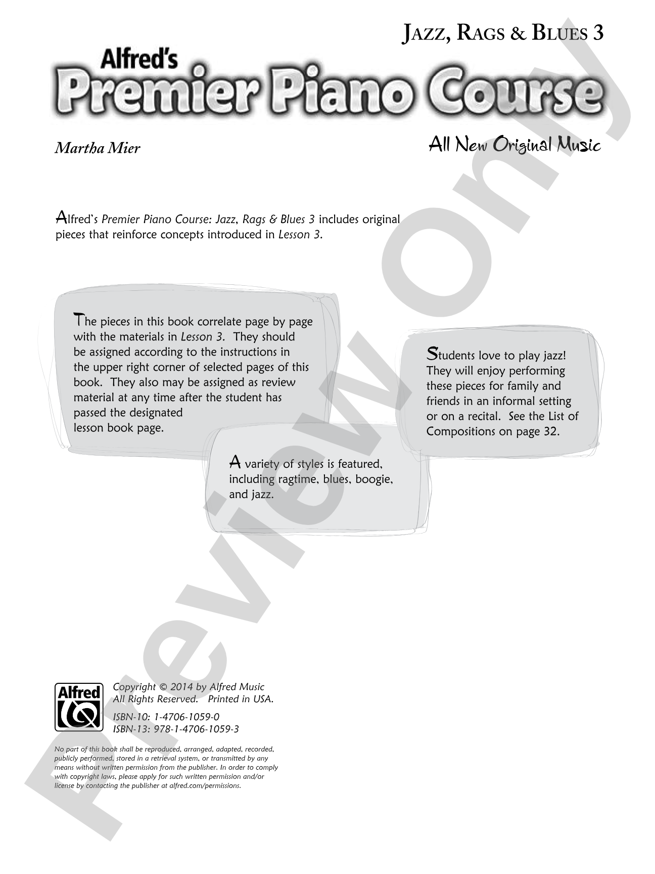 Premier Piano Course, Jazz, Rags & Blues 3: Piano