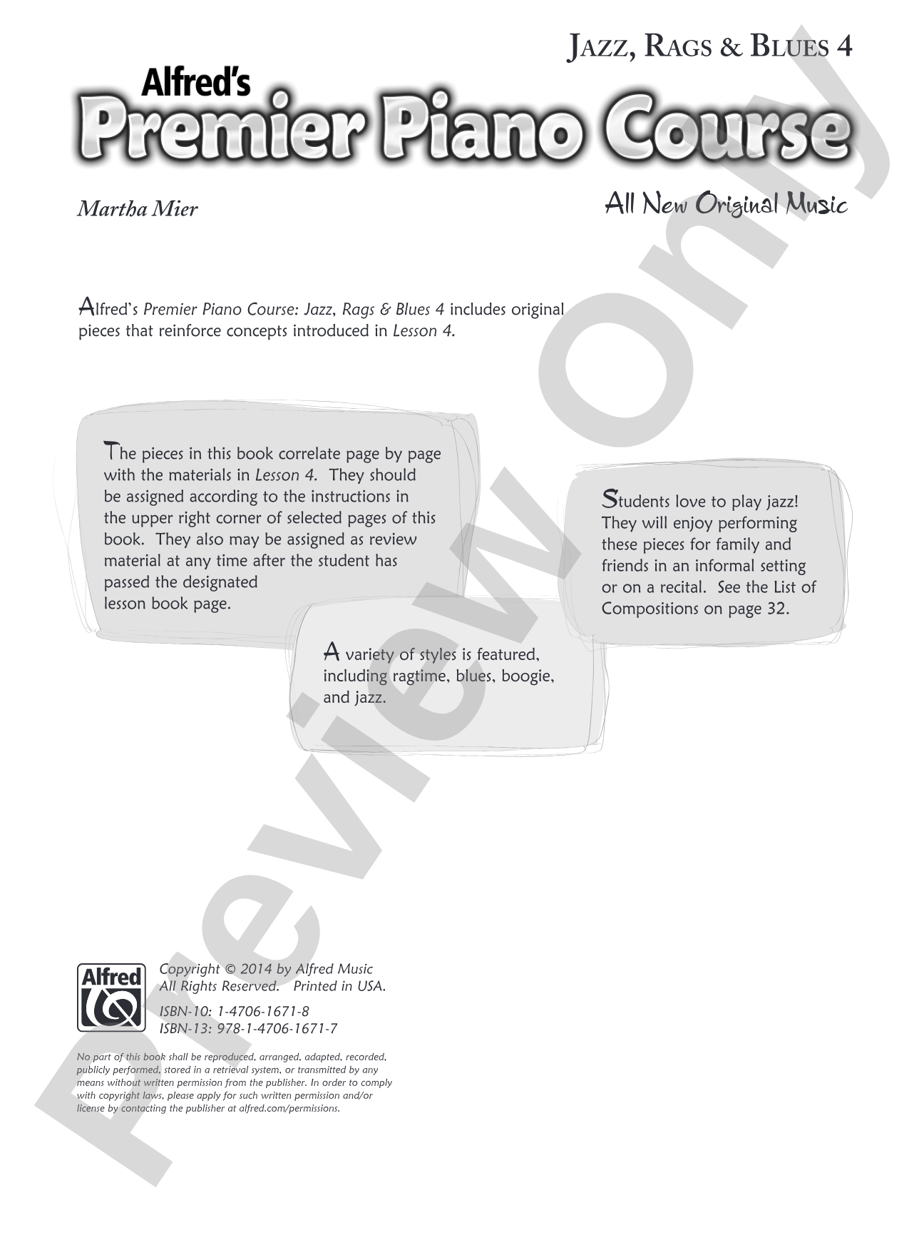 Premier Piano Course, Jazz, Rags & Blues 4: Piano