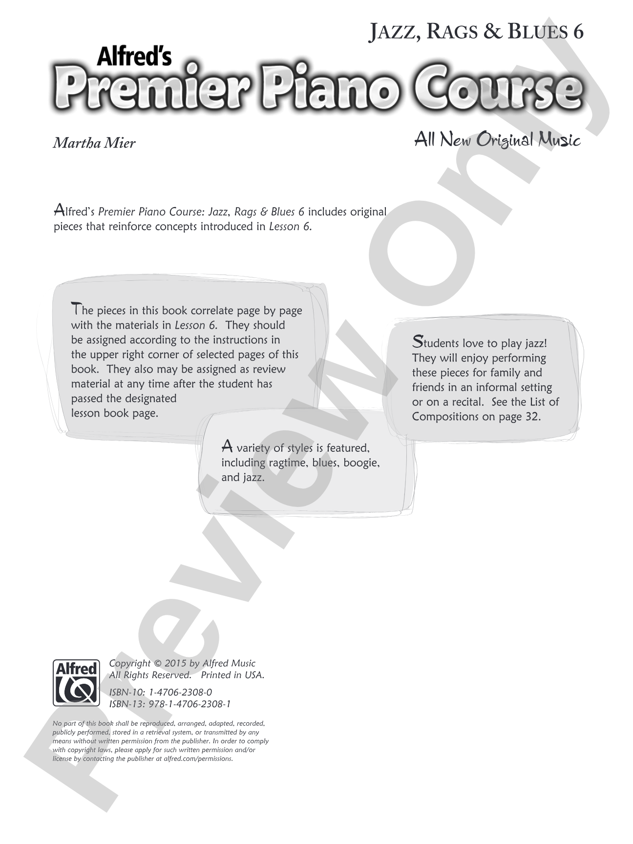 Premier Piano Course, Jazz, Rags & Blues 6: Piano