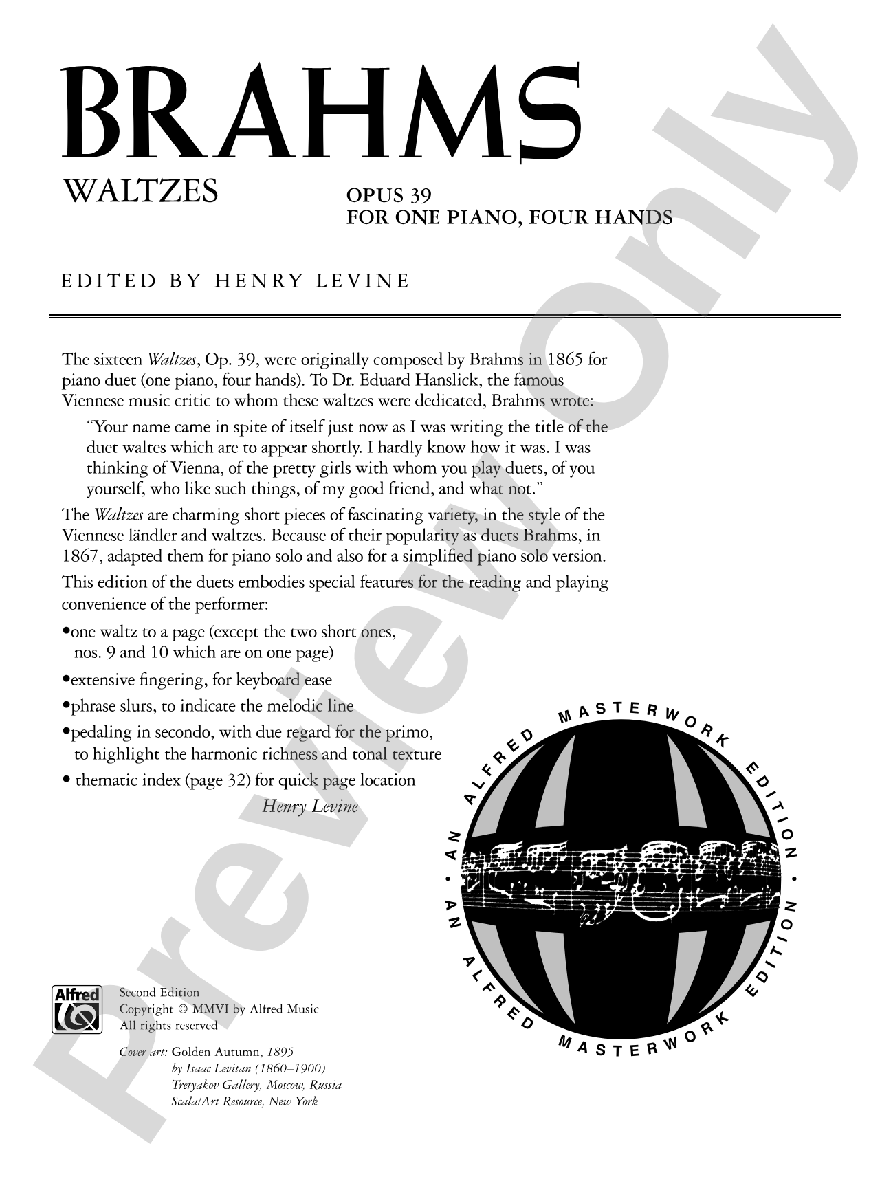 Brahms: Waltzes, Opus 39 - Piano Duet (1 Piano, 4 Hands): Piano Duets & Four Hands