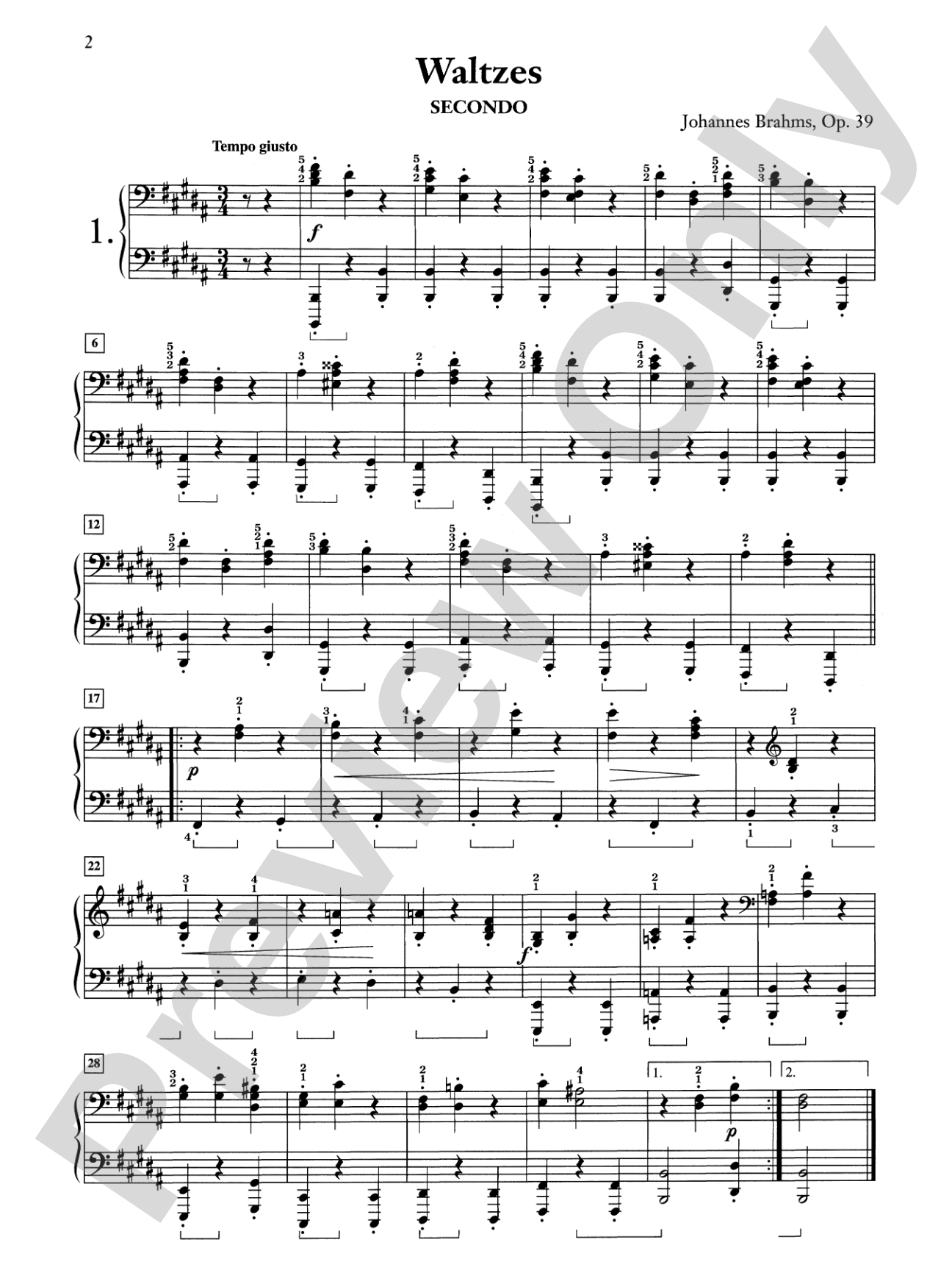 Brahms: Waltzes, Opus 39 - Piano Duet (1 Piano, 4 Hands): Piano Duets & Four Hands