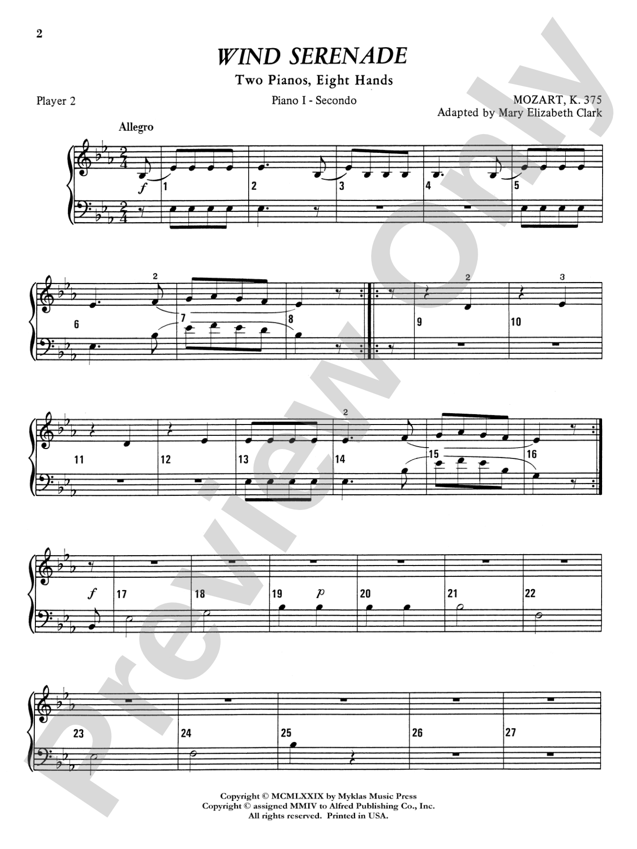 Wind Serenade - Piano Quartet (2 Pianos, 8 Hands): Piano