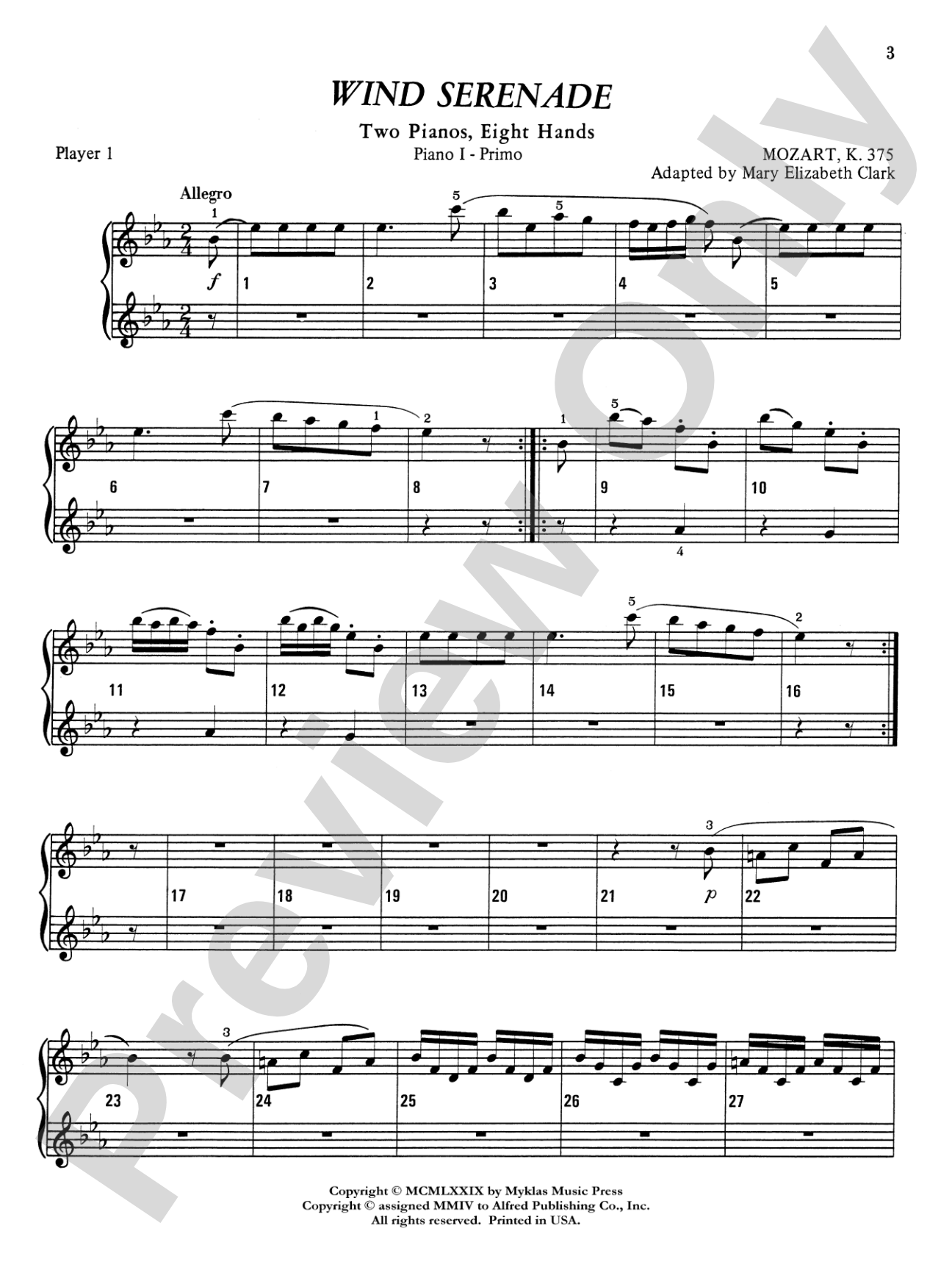 Wind Serenade - Piano Quartet (2 Pianos, 8 Hands): Piano