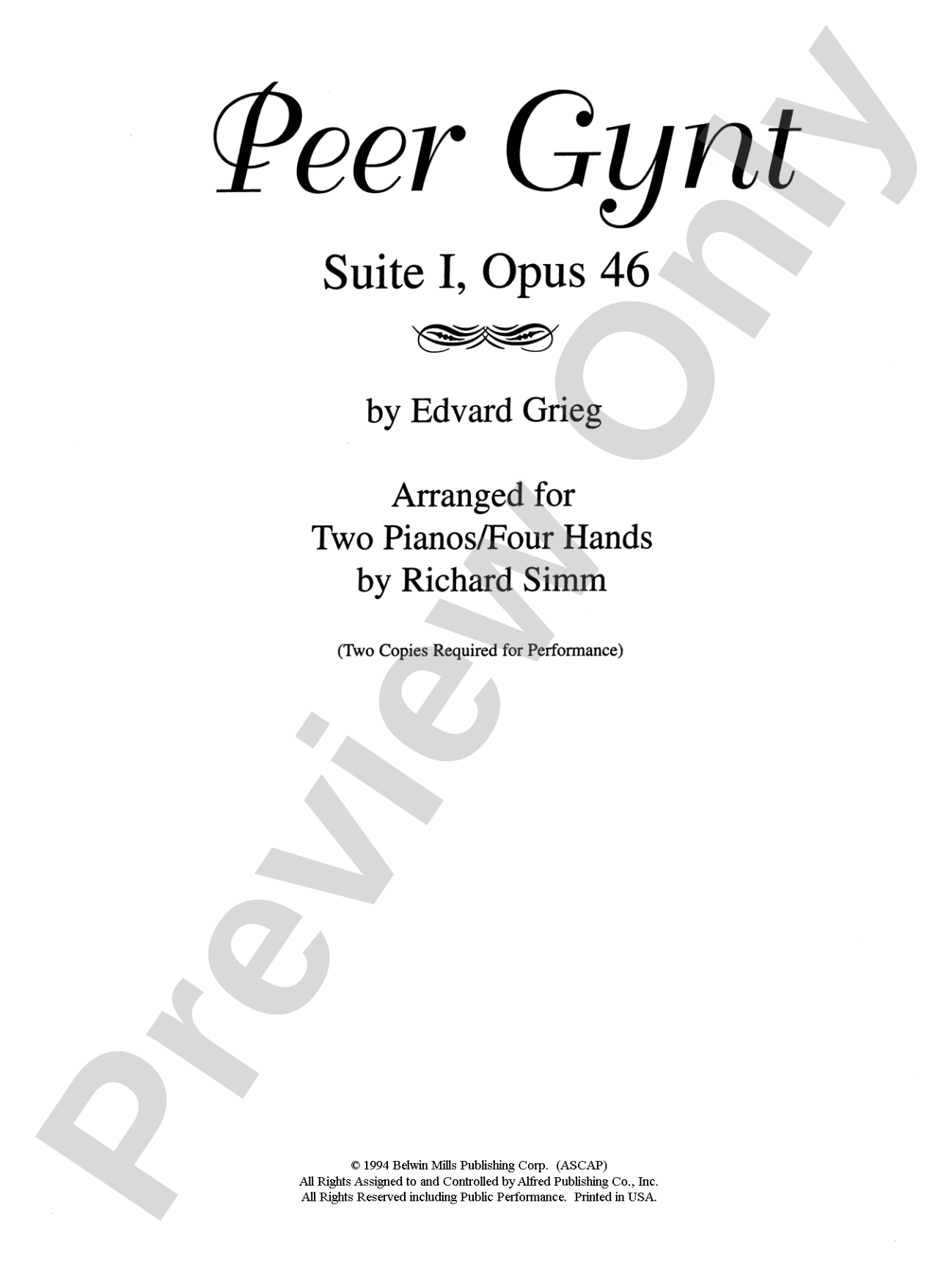 Peer Gynt (Suite I, Opus 46) - Piano Duo (2 Pianos, 4 Hands): Piano Duets & Four Hands