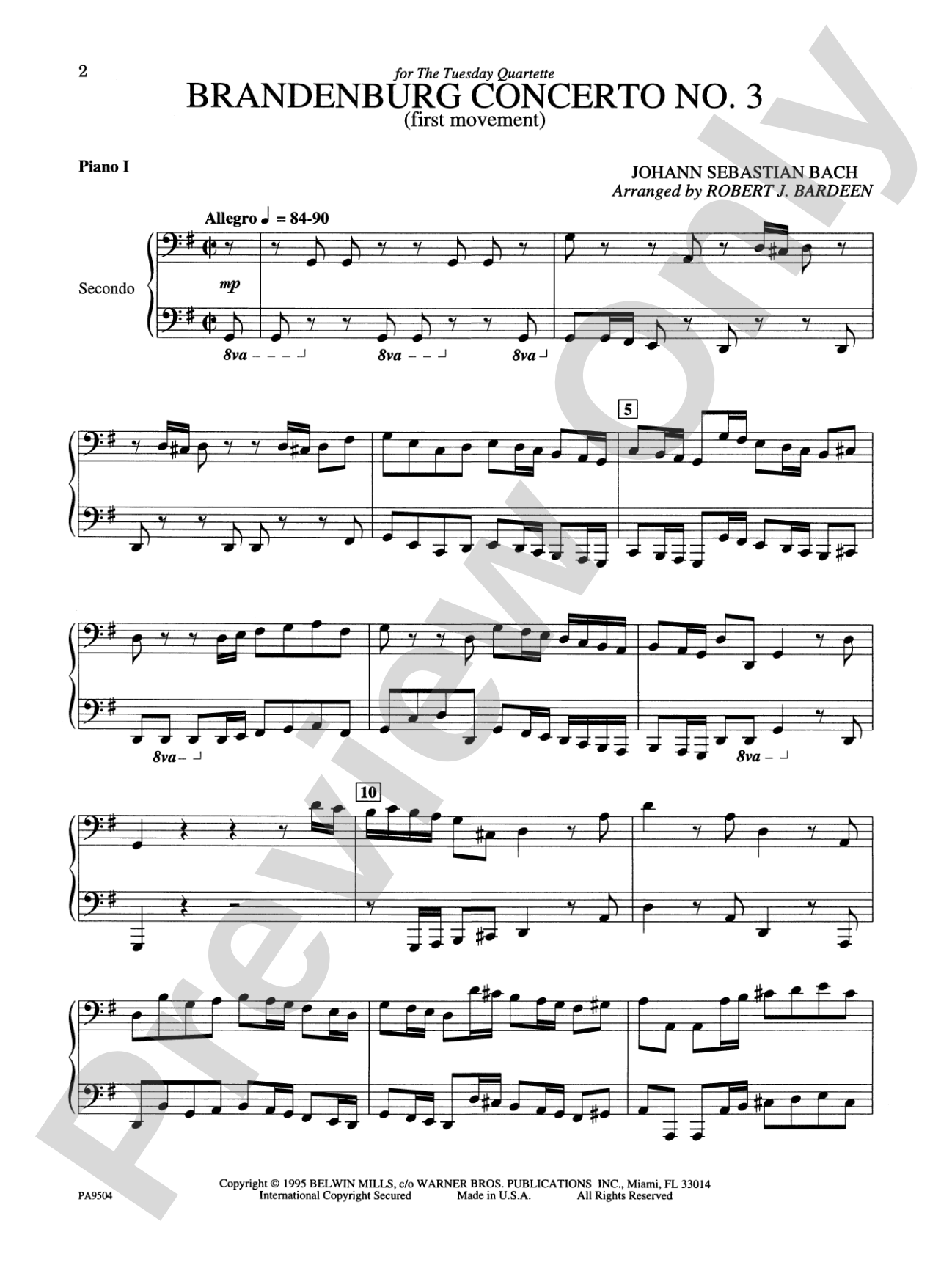 Brandenburg Concerto No. 3 (First Movement) - Piano Quartet (2