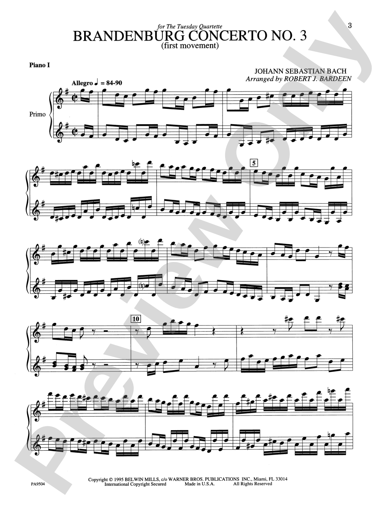 Brandenburg Concerto No. 3 (First Movement) - Piano Quartet (2