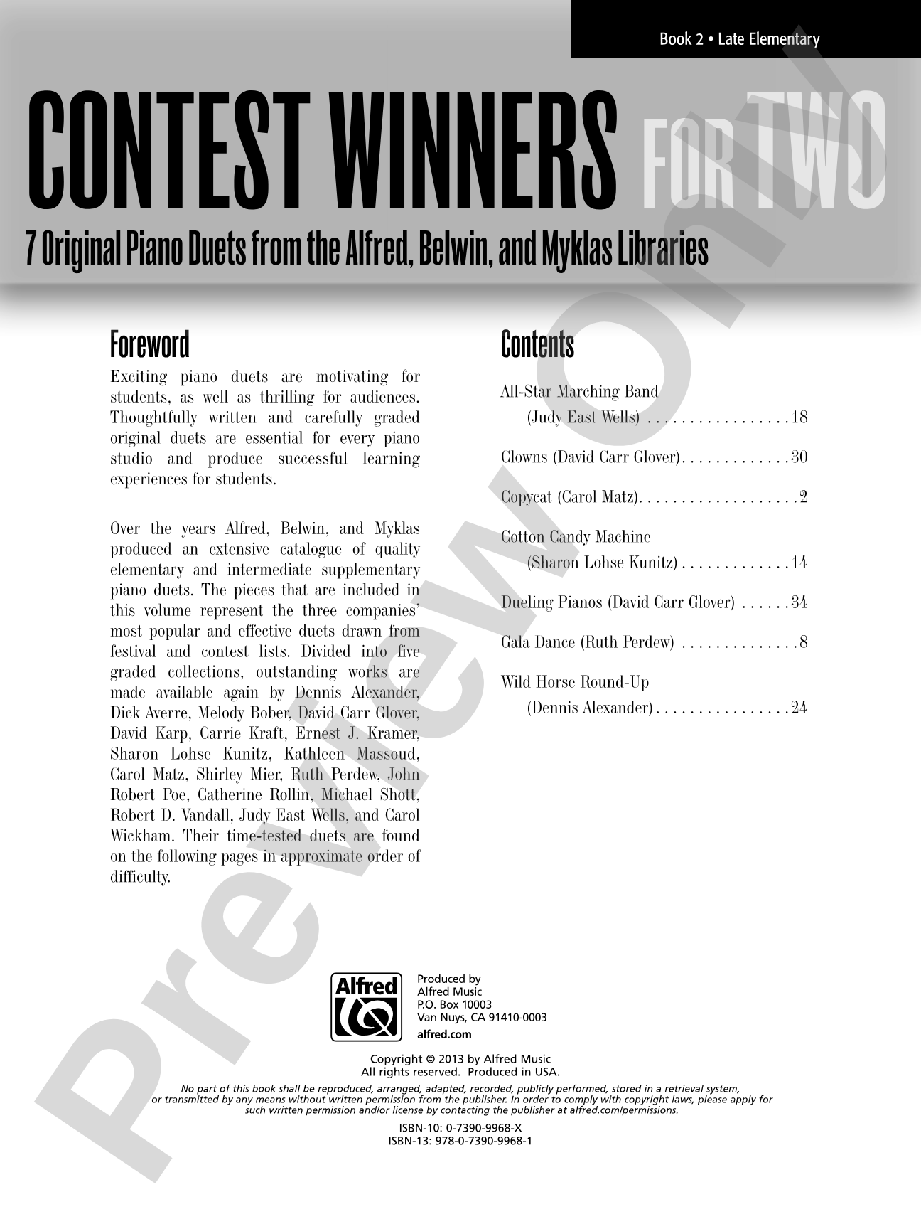 Contest Winners for Two, Book 2: 7 Original Piano Duets from the Alfred, Belwin, and Myklas Libraries: Piano Duets & Four Hands