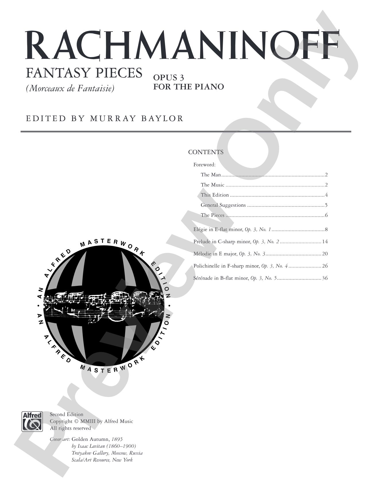 Rachmaninoff: Fantasy Pieces, Opus 3: Piano
