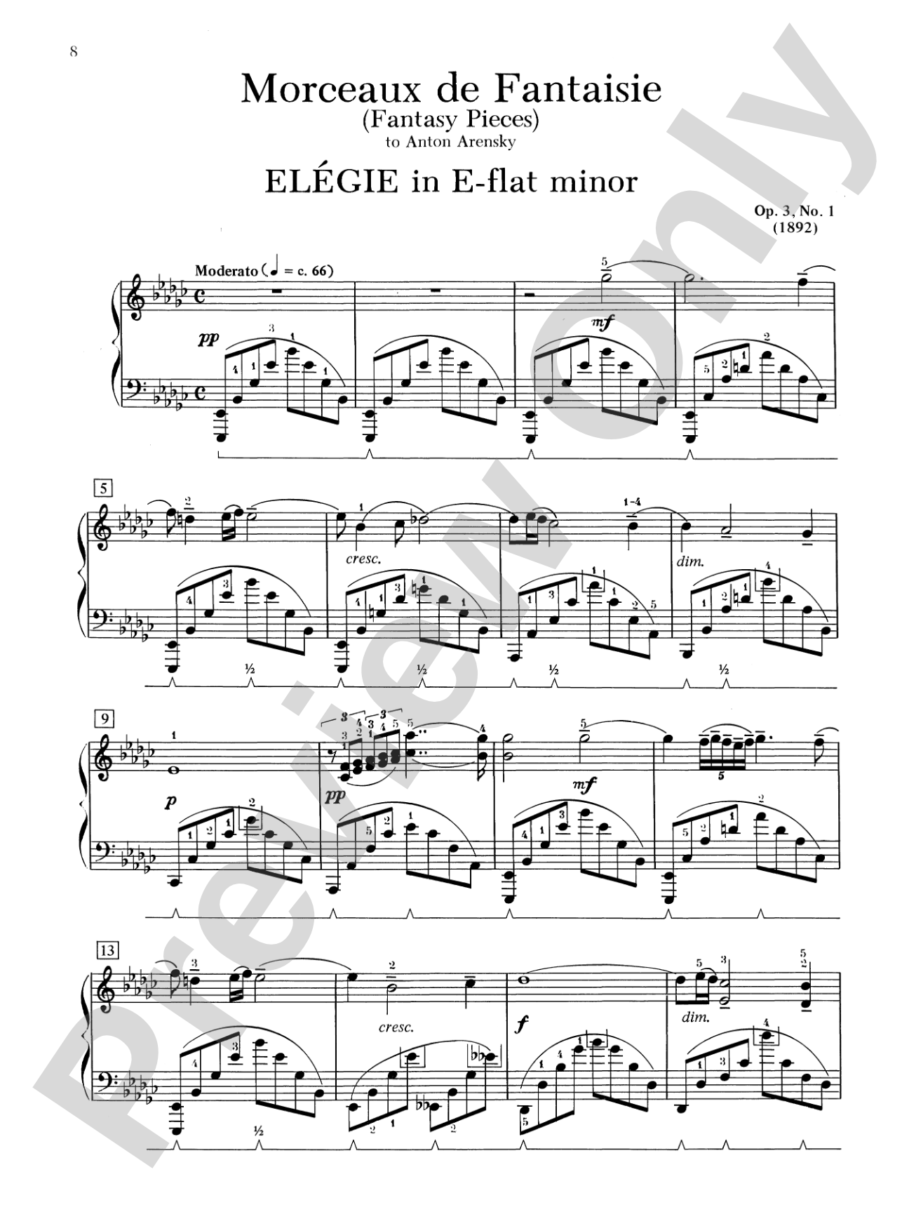 Rachmaninoff: Fantasy Pieces, Opus 3: Piano
