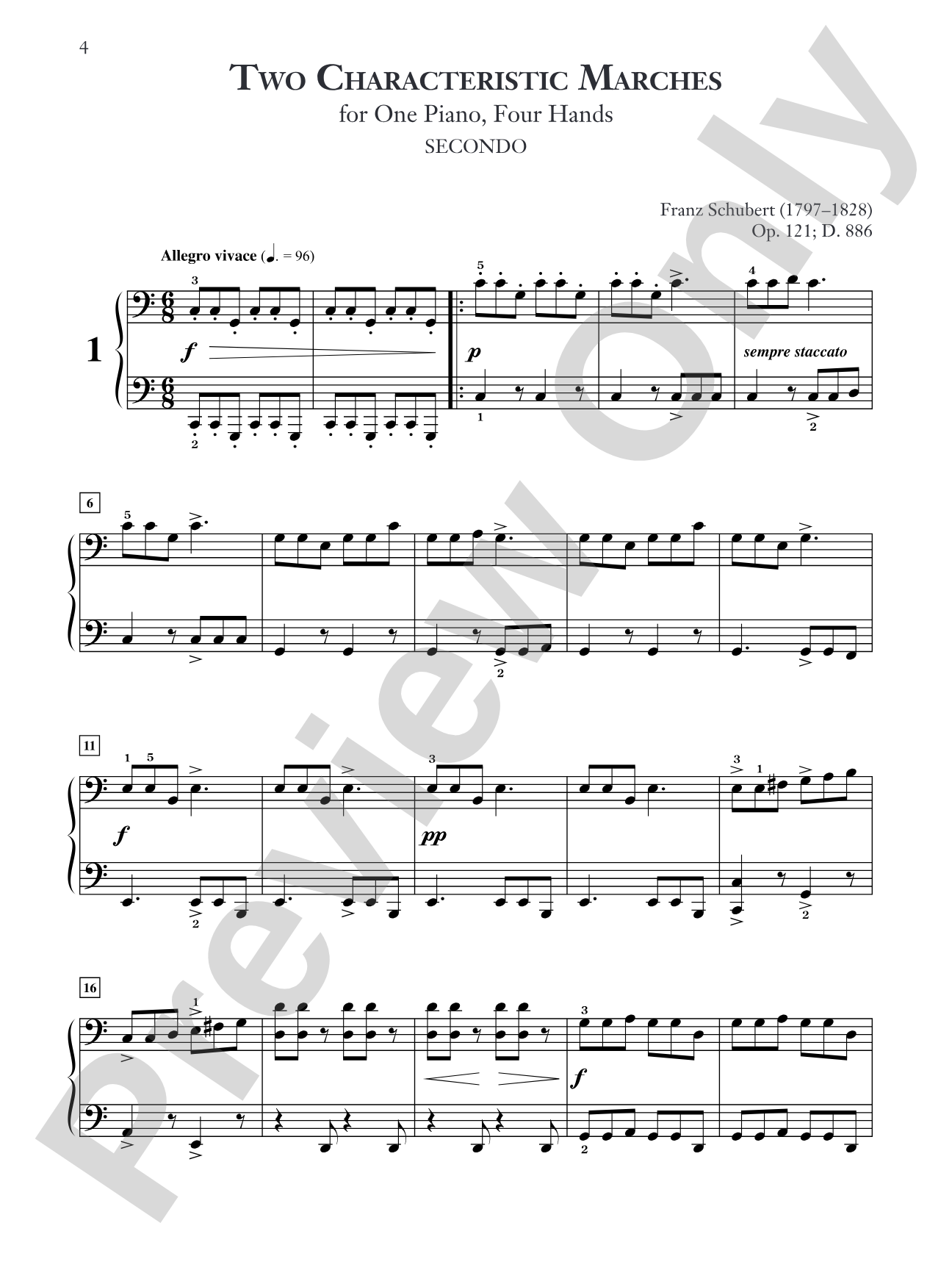 Schubert: Two Characteristic Marches, Opus 121, D. 886 - Piano Duet (1 Piano, 4 Hands): Piano Duets & Four Hands
