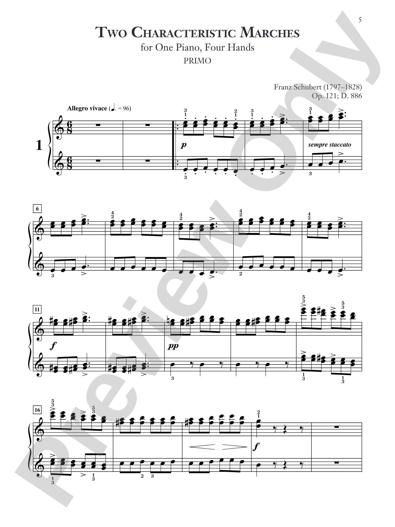 Schubert: Two Characteristic Marches, Opus 121, D. 886 - Piano Duet (1 Piano, 4 Hands): Piano Duets & Four Hands