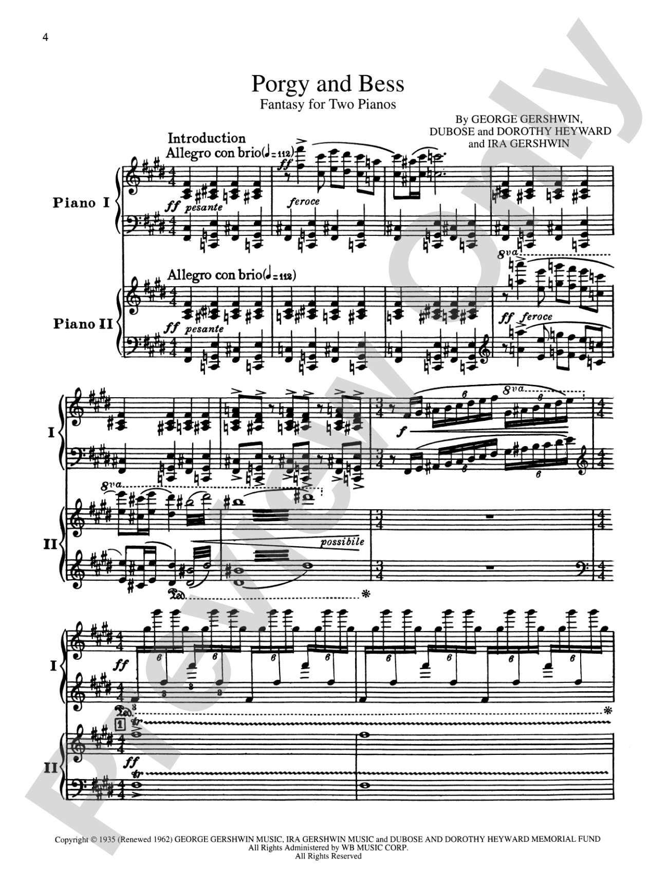 Porgy and Bess™ Fantasy for Two Pianos: Piano Duets & Four Hands