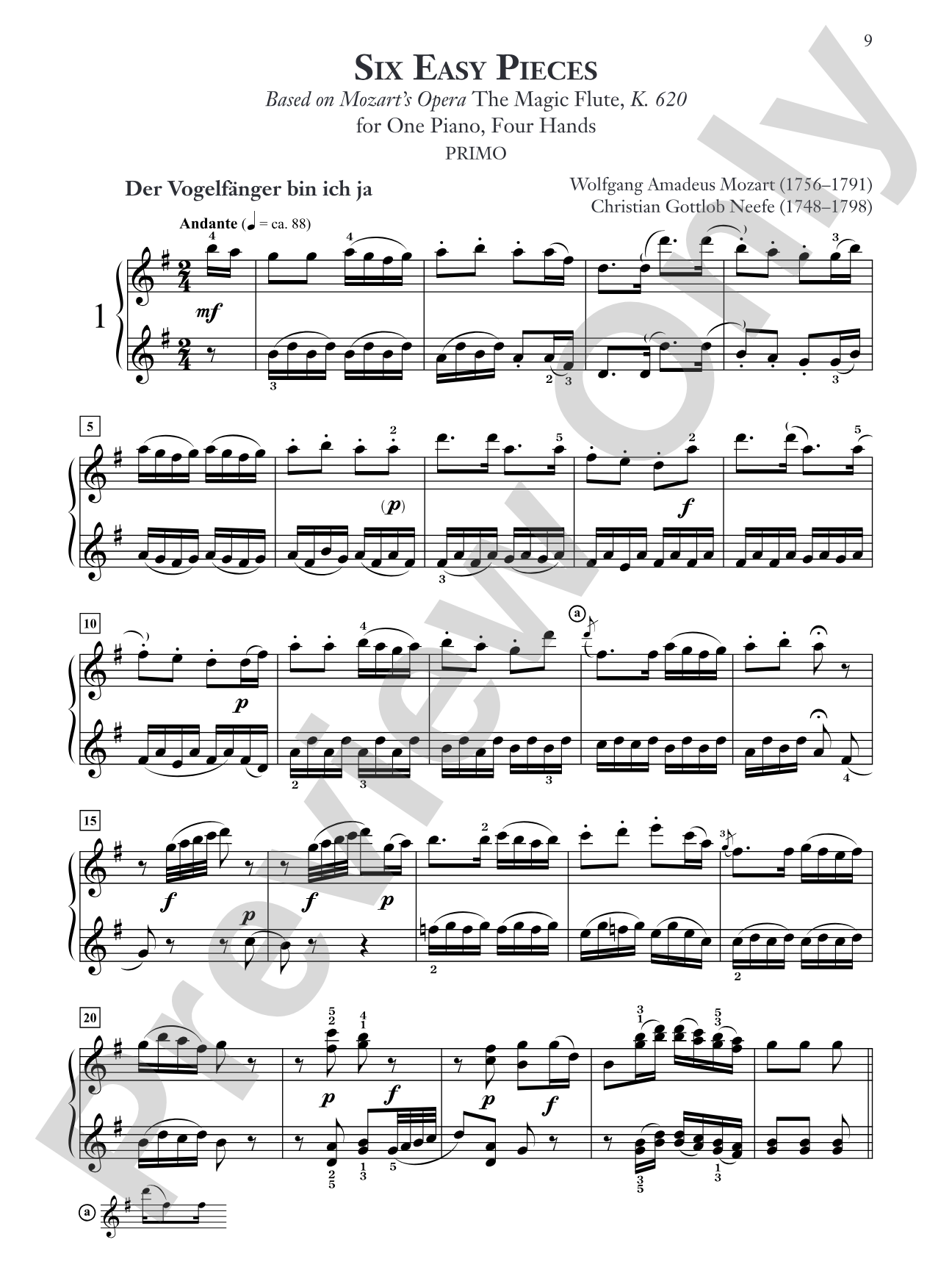 Mozart/Neefe: Six Easy Pieces for One Piano, Four Hands: Based on Mozart's Opera The Magic Flute, K. 620: Piano Duets & Four Hands