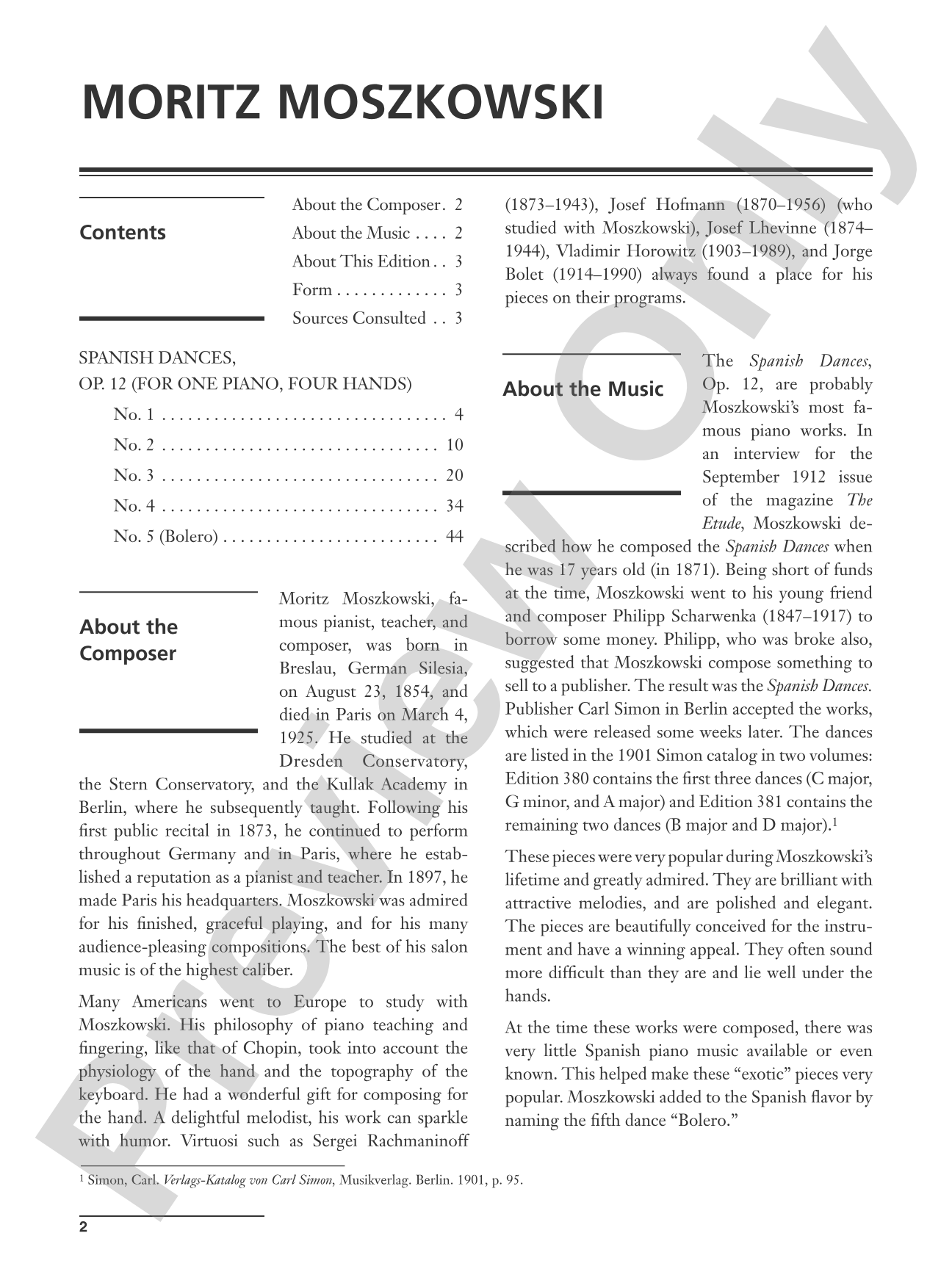 Moszkowski: Spanish Dances, Opus 12 - Piano Duet (1 Piano, 4 Hands): Piano Duets & Four Hands