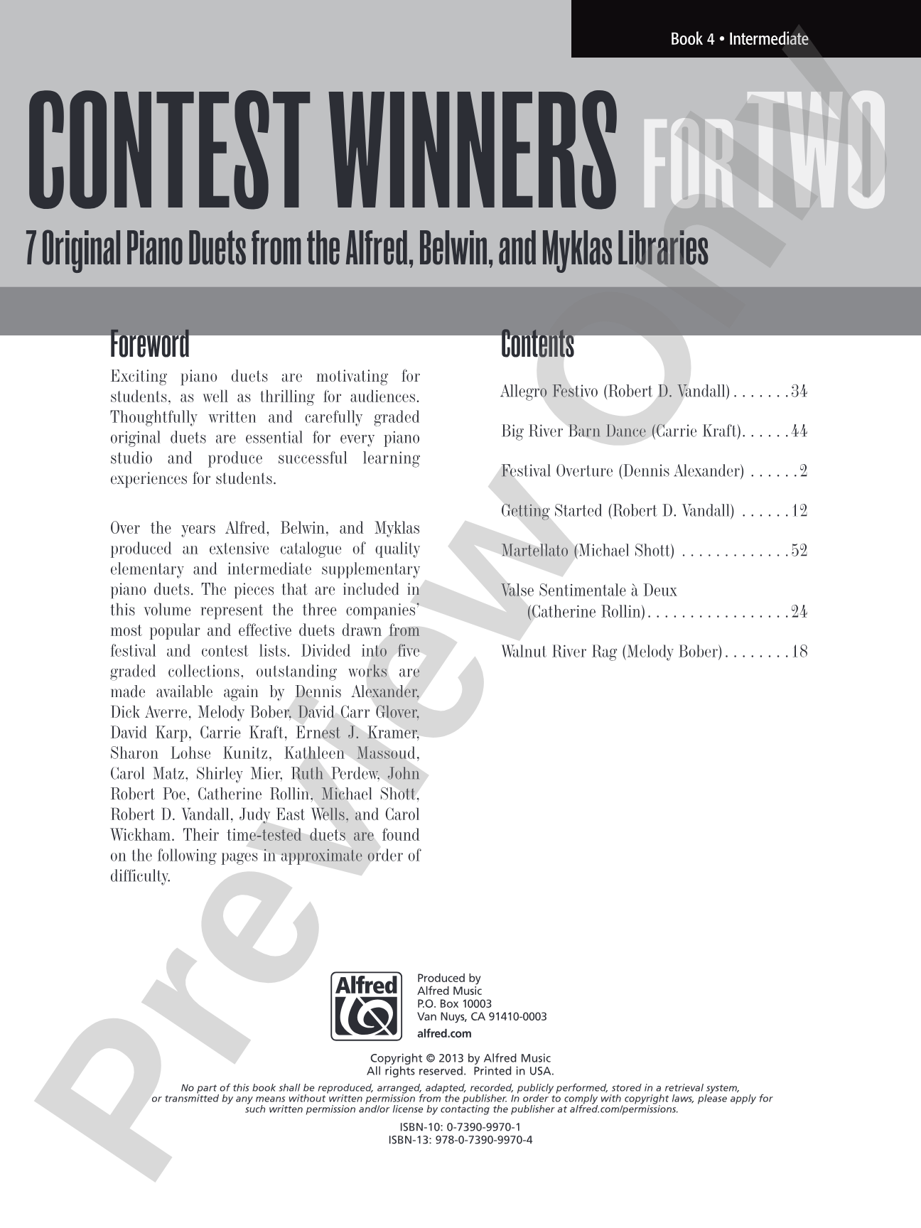 Contest Winners for Two, Book 4: 7 Original Piano Duets from the Alfred, Belwin, and Myklas Libraries: Piano Duets & Four Hands