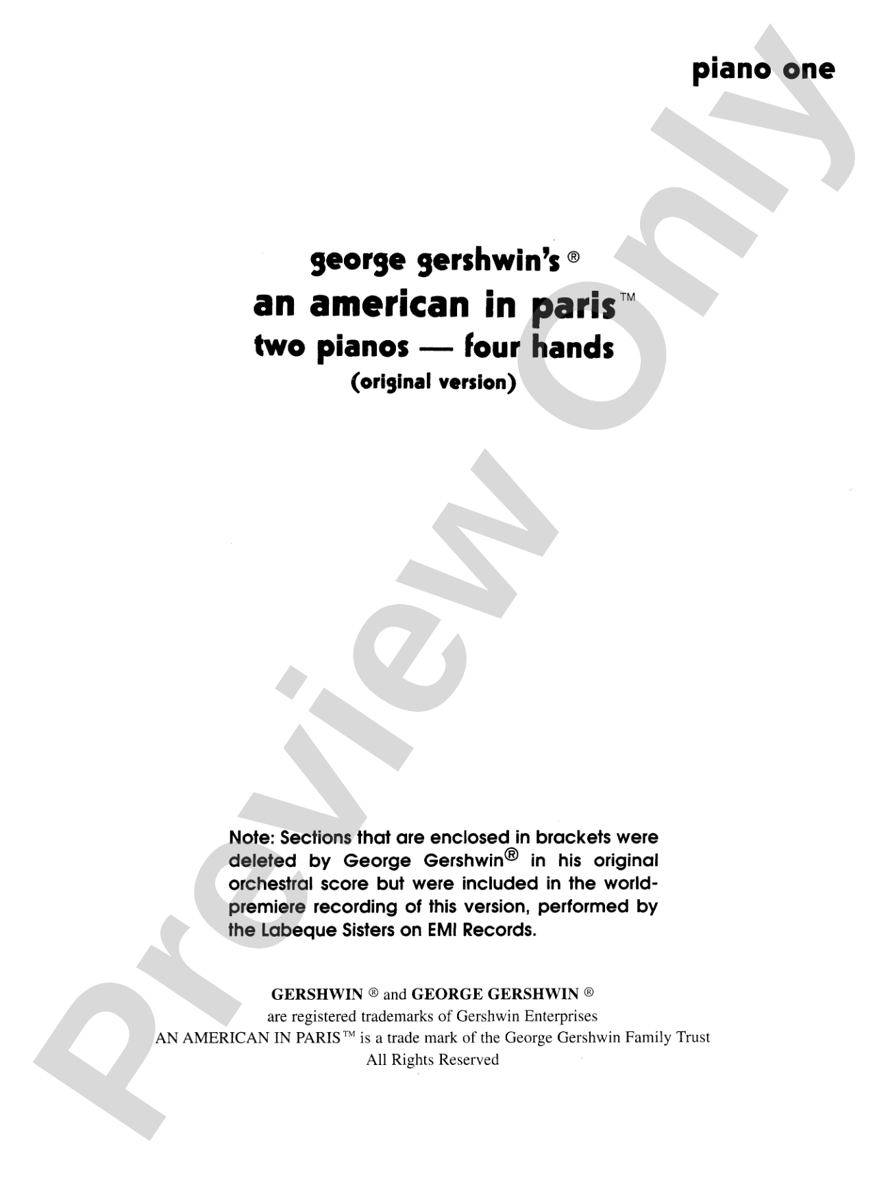 An American in Paris - Piano Duo (2 Pianos, 4 Hands): Piano Duets & Four Hands