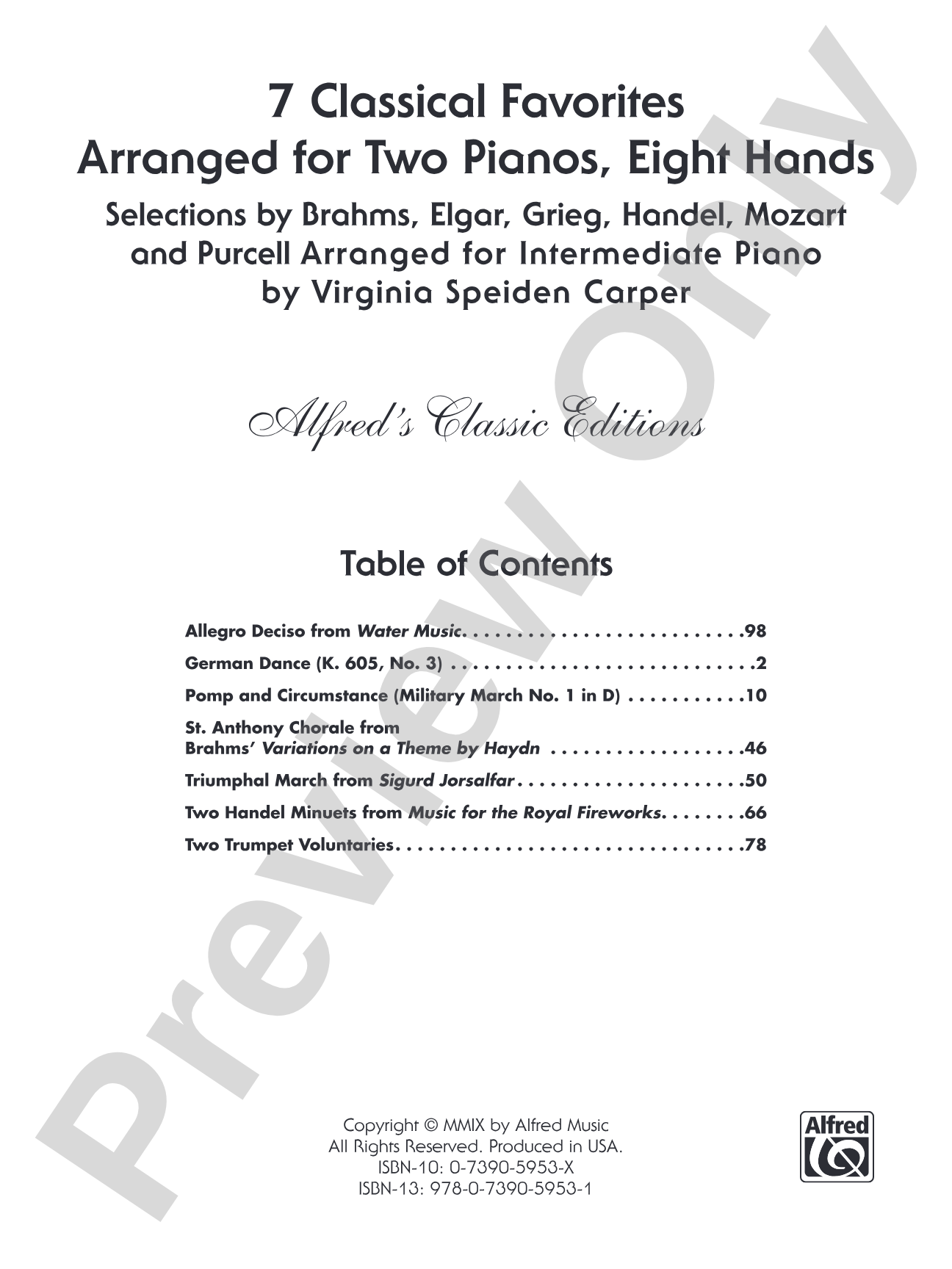 7 Classical Favorites Arranged for Two Pianos, Eight Hands - Piano Quartet: Piano