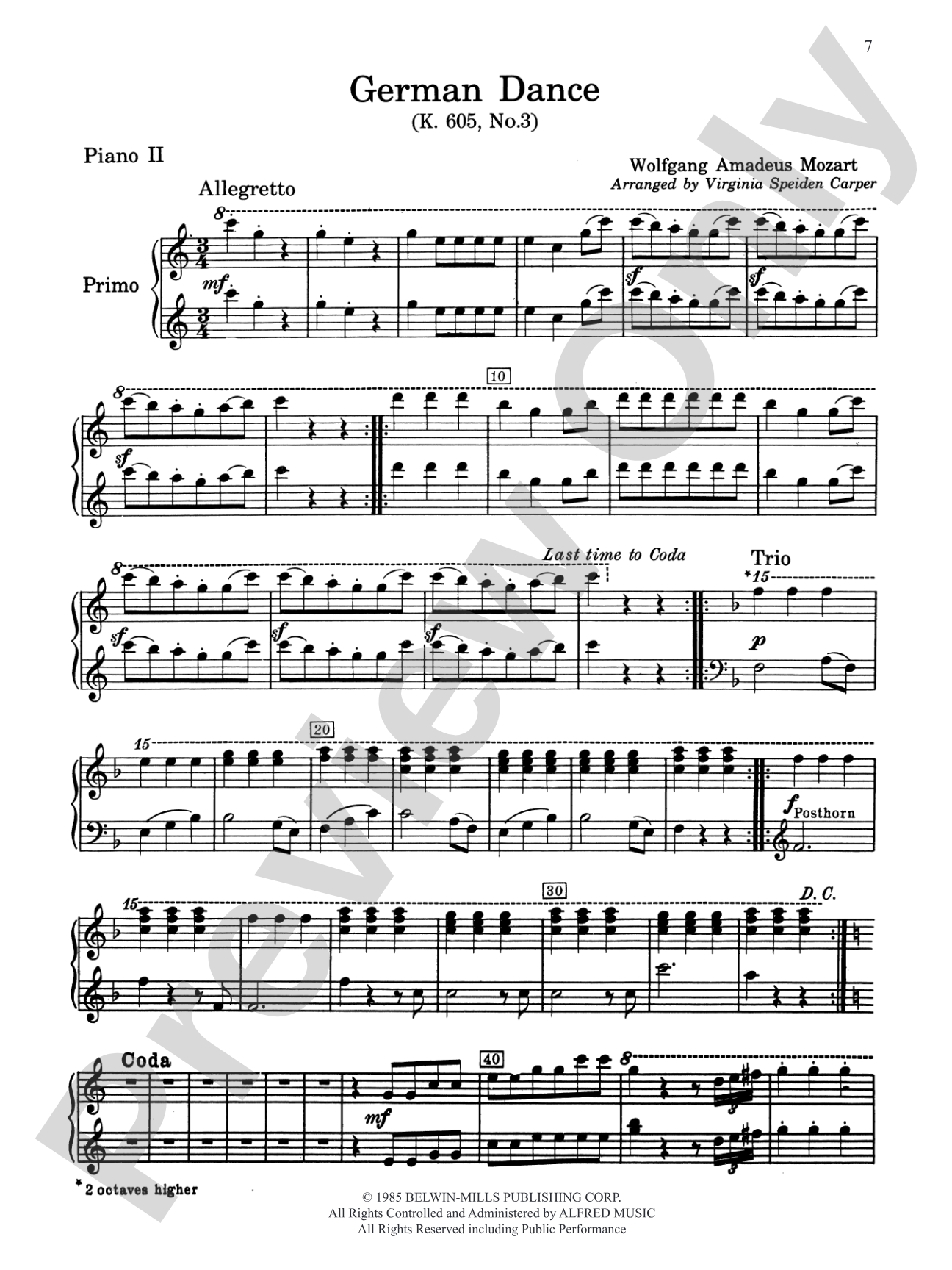 7 Classical Favorites Arranged for Two Pianos, Eight Hands - Piano Quartet: Piano