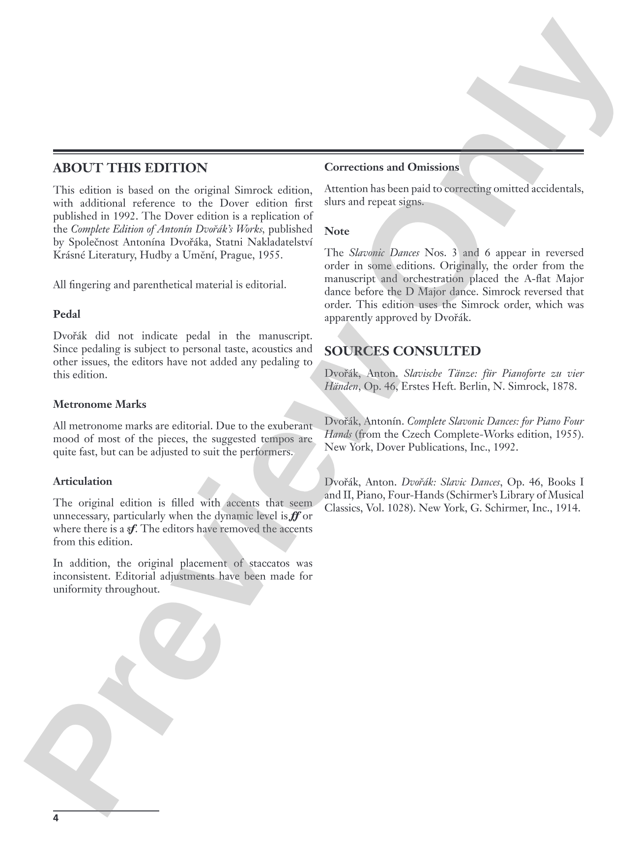 Dvorák: Slavonic Dances, Opus 46 - Piano Duet (1 Piano, 4 Hands): Piano Duets & Four Hands