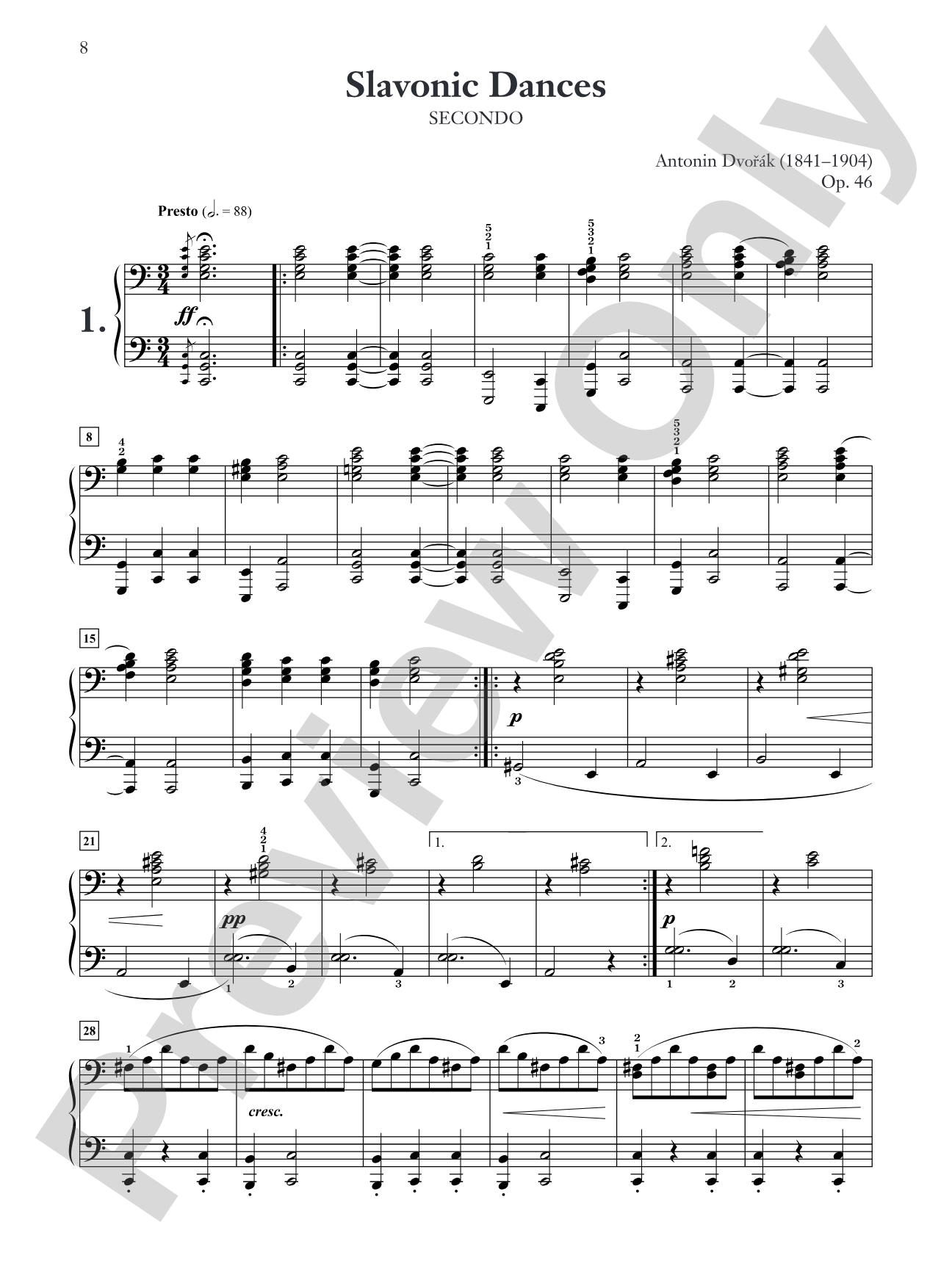 Dvorák: Slavonic Dances, Opus 46 - Piano Duet (1 Piano, 4 Hands): Piano Duets & Four Hands