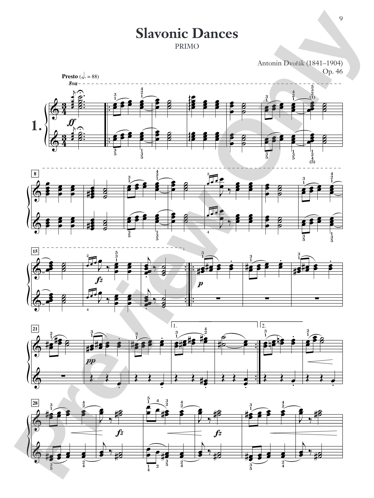 Dvorák: Slavonic Dances, Opus 46 - Piano Duet (1 Piano, 4 Hands): Piano Duets & Four Hands