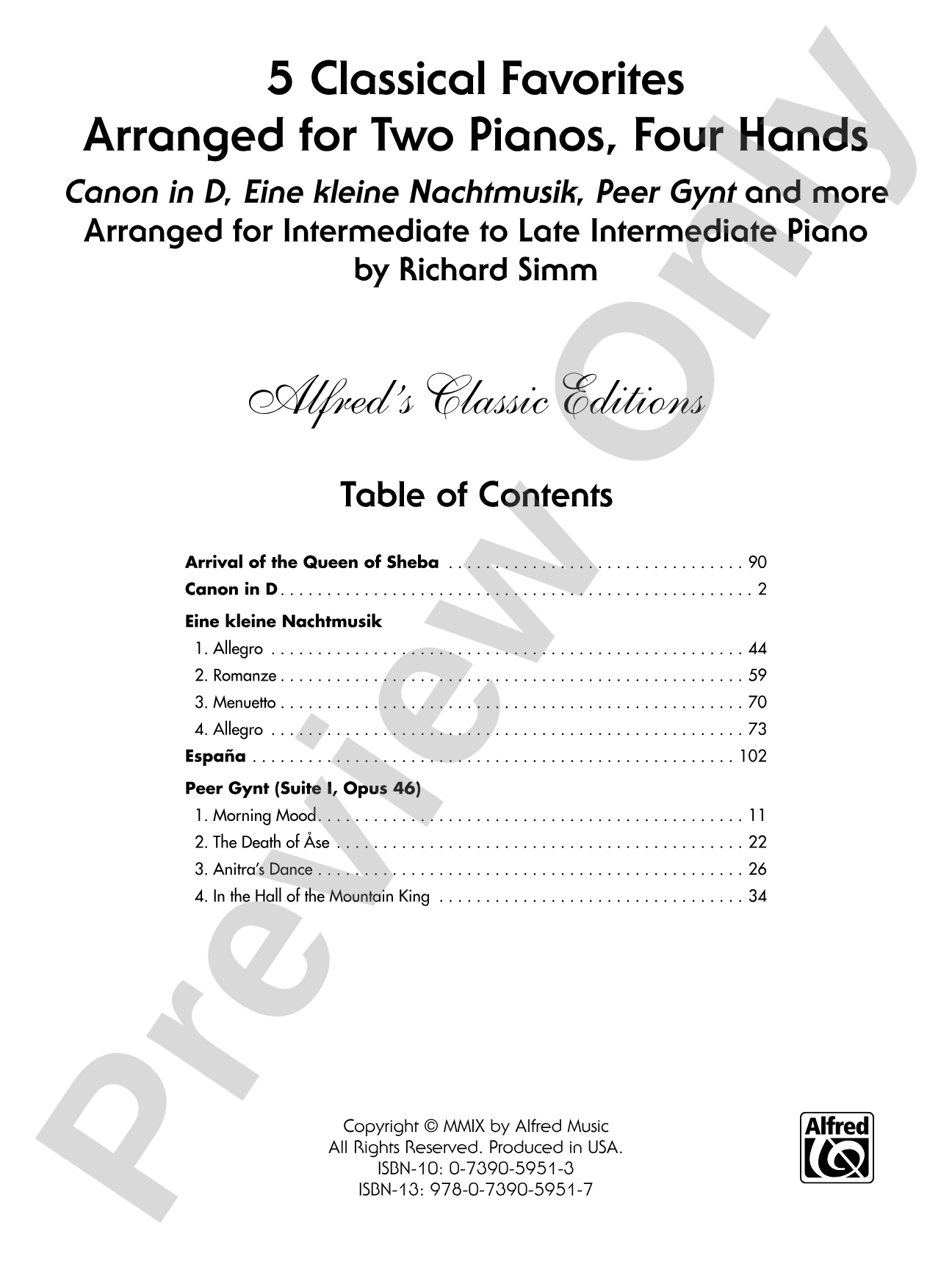 5 Classical Favorites Arranged for Two Pianos, Four Hands: Piano Duets & Four Hands