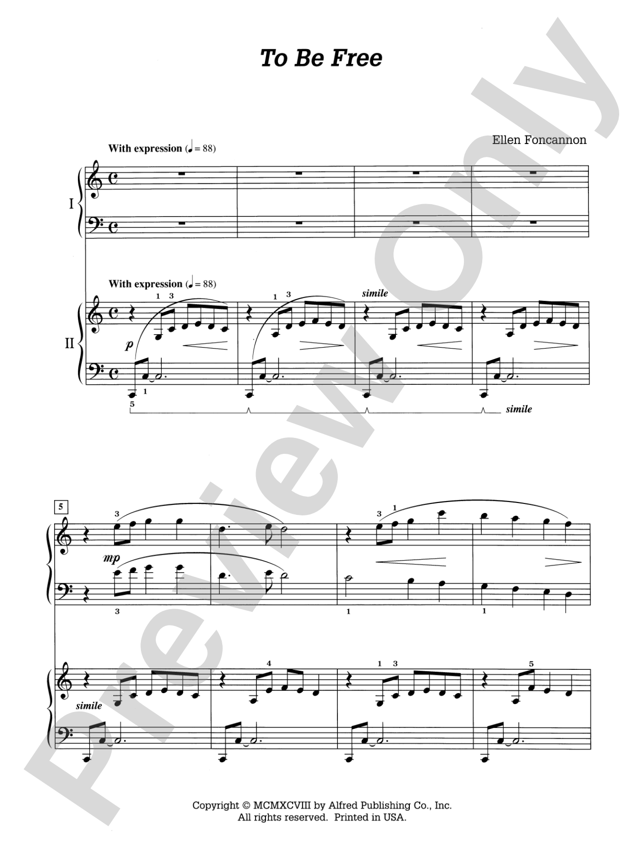 To Be Free - Piano Duo (2 Pianos, 4 Hands): Piano Duets & Four Hands