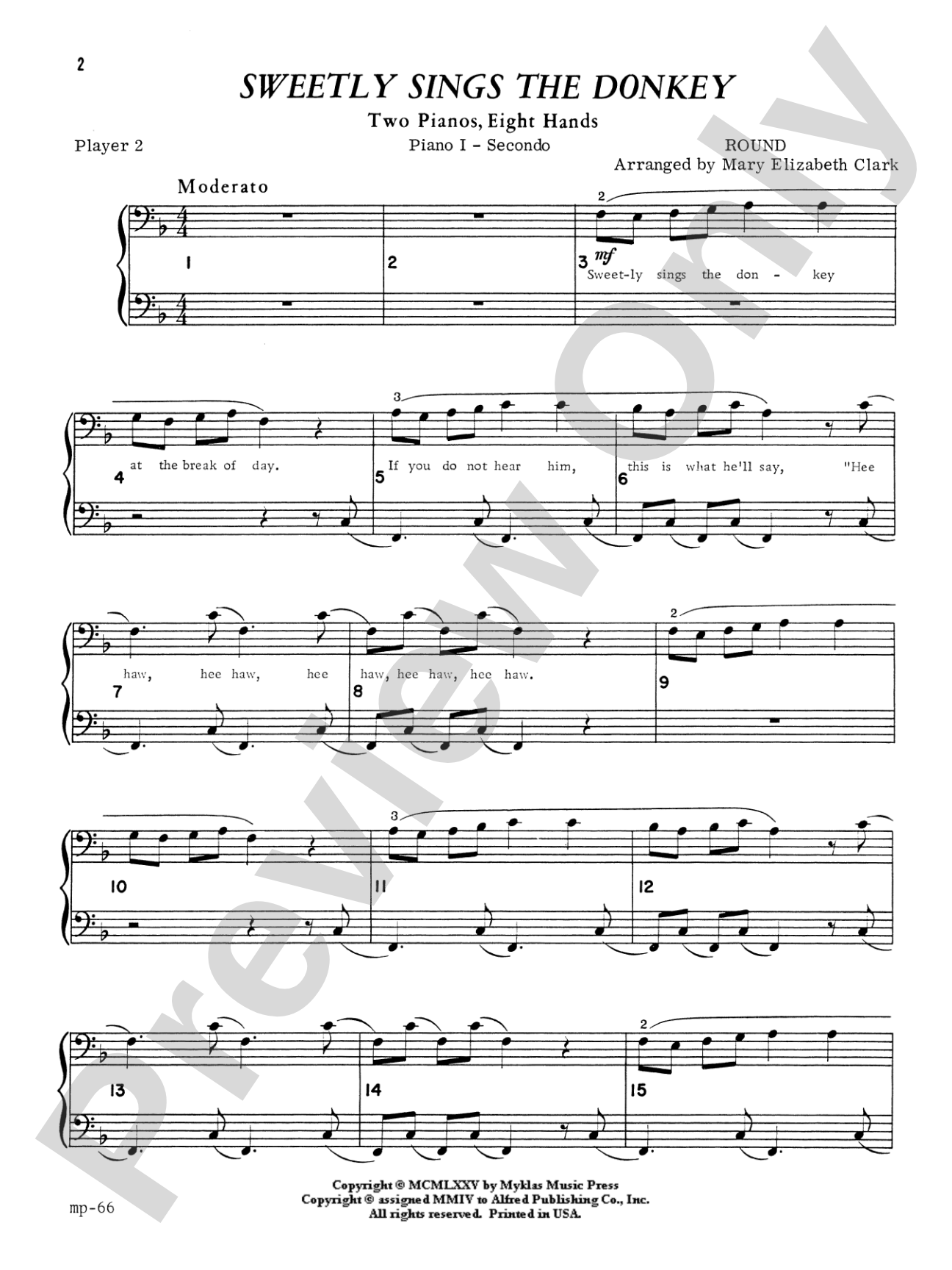 Sweetly Sings the Donkey - Piano Quartet (2 Pianos, 8 Hands): Piano