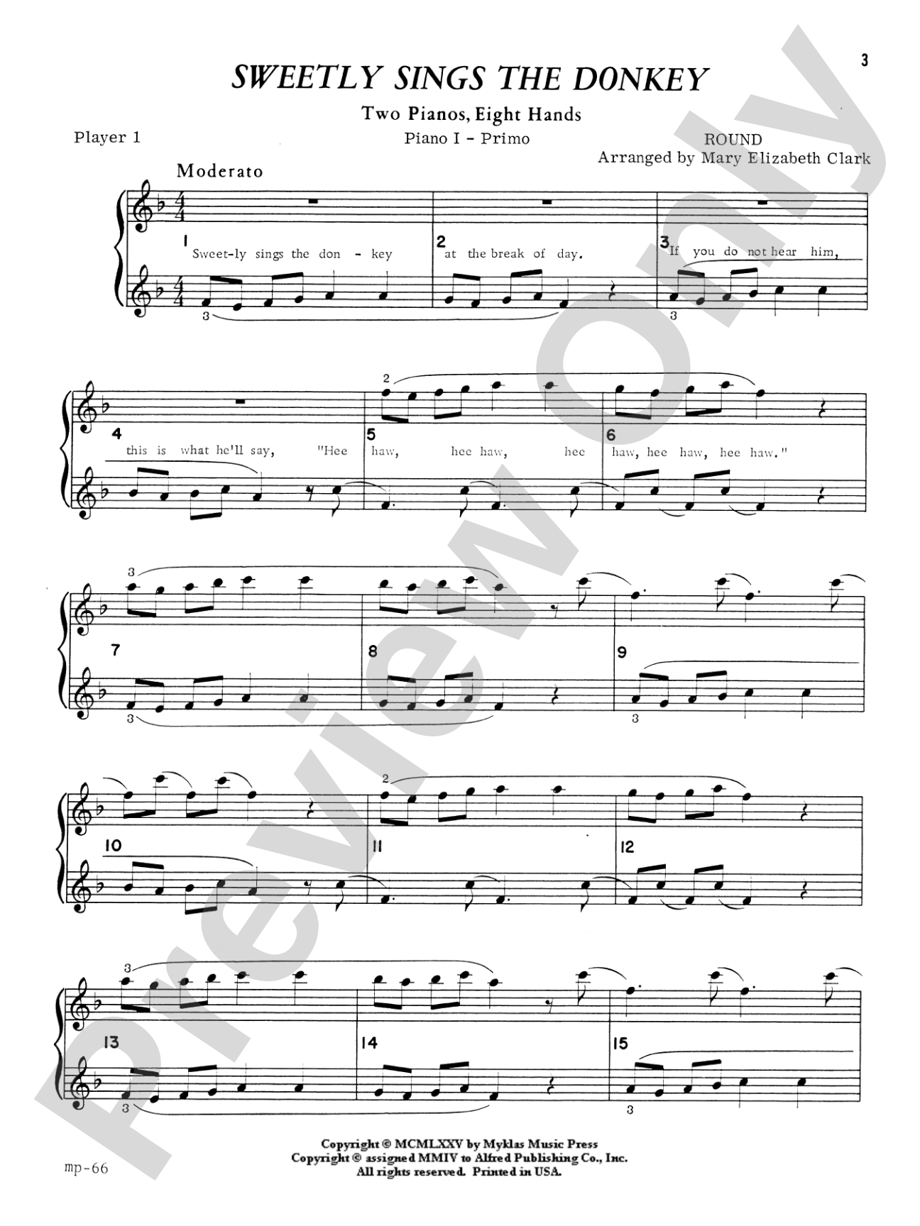 Sweetly Sings the Donkey - Piano Quartet (2 Pianos, 8 Hands): Piano
