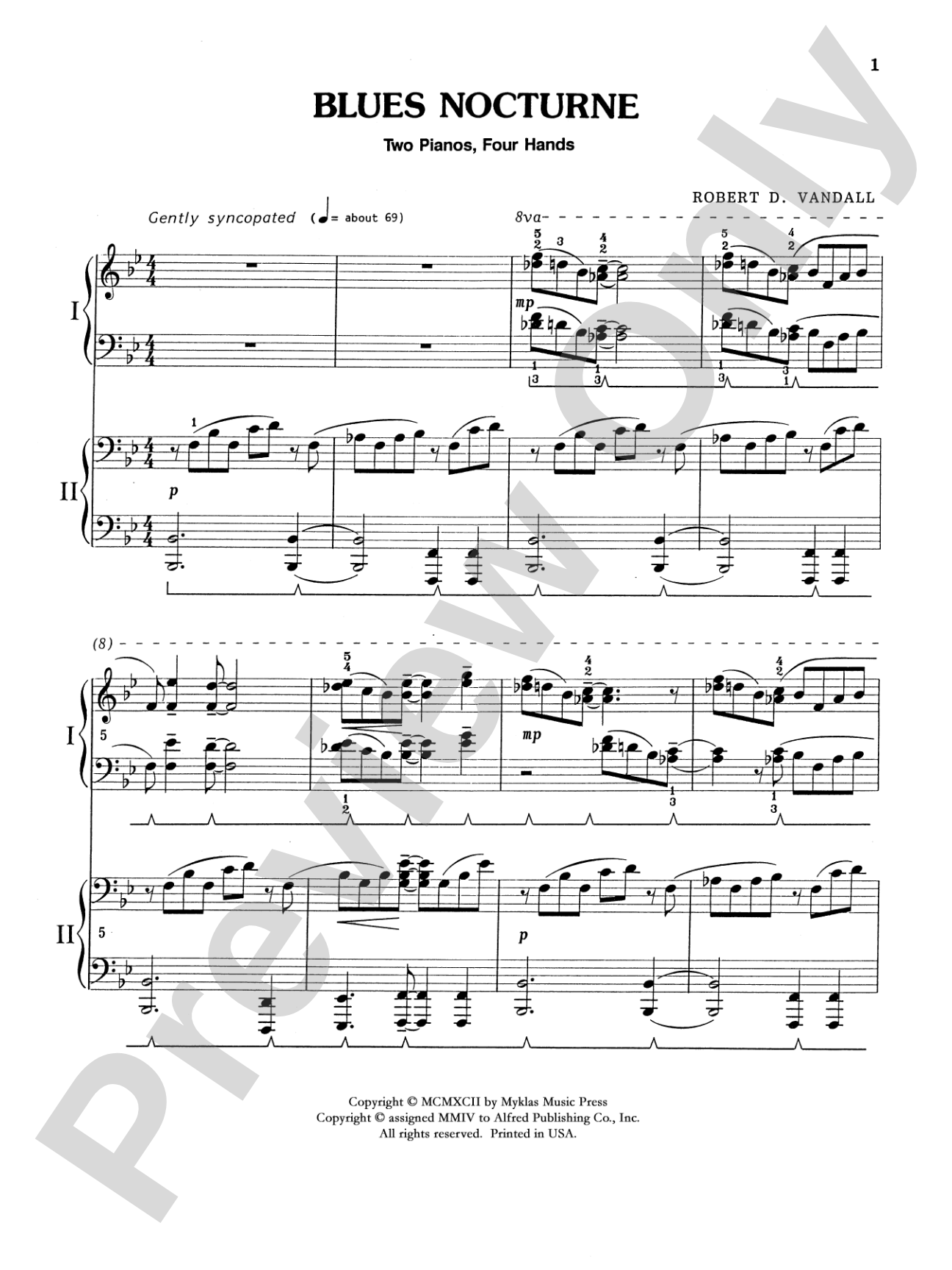 Blues Nocturne - Piano Duo (2 Pianos, 4 Hands): Piano Duets & Four Hands