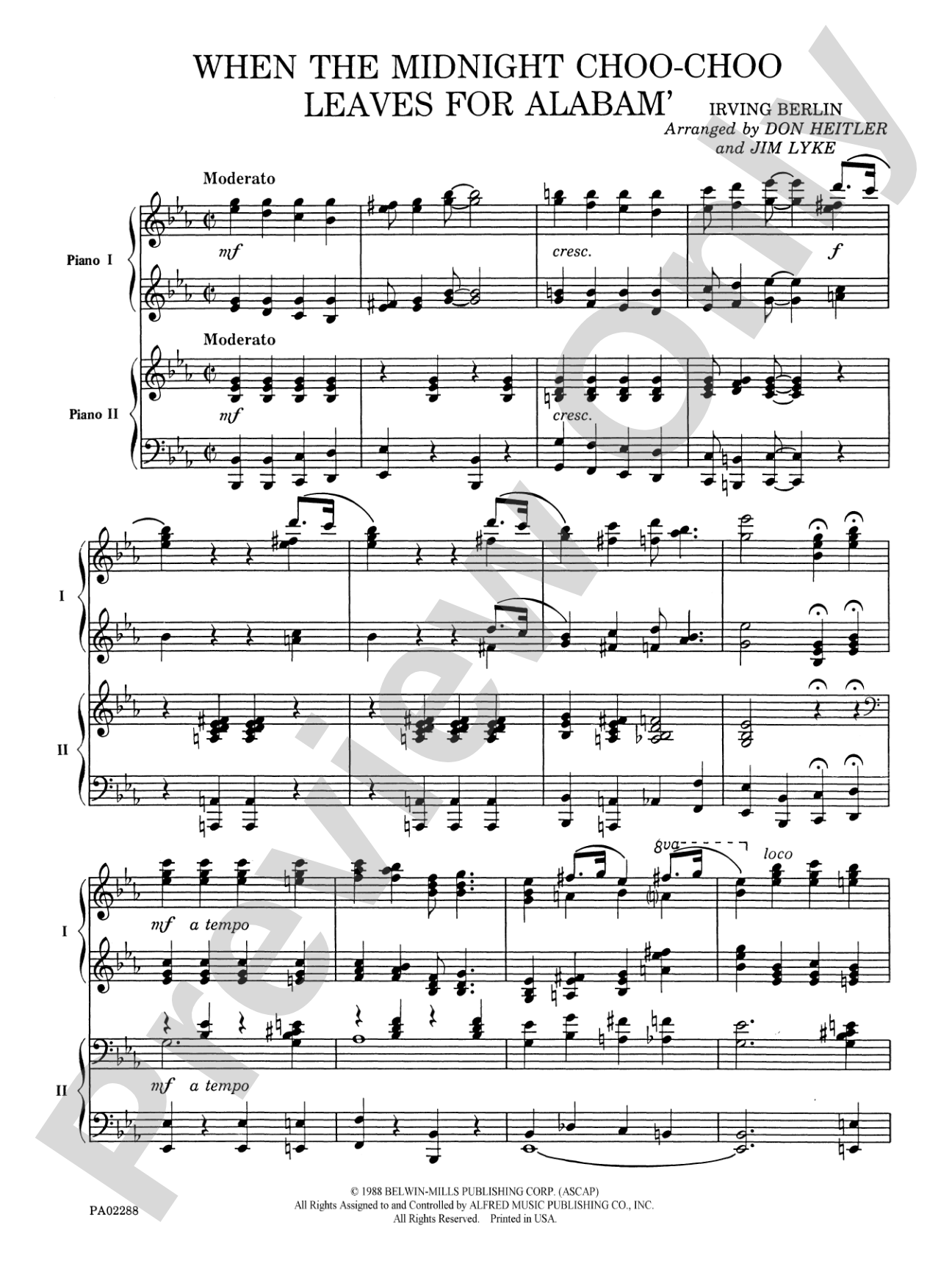 When the Midnight Choo-Choo Leaves for Alabam' - Piano Duo (2 Pianos, 4 Hands): Piano Duets & Four Hands