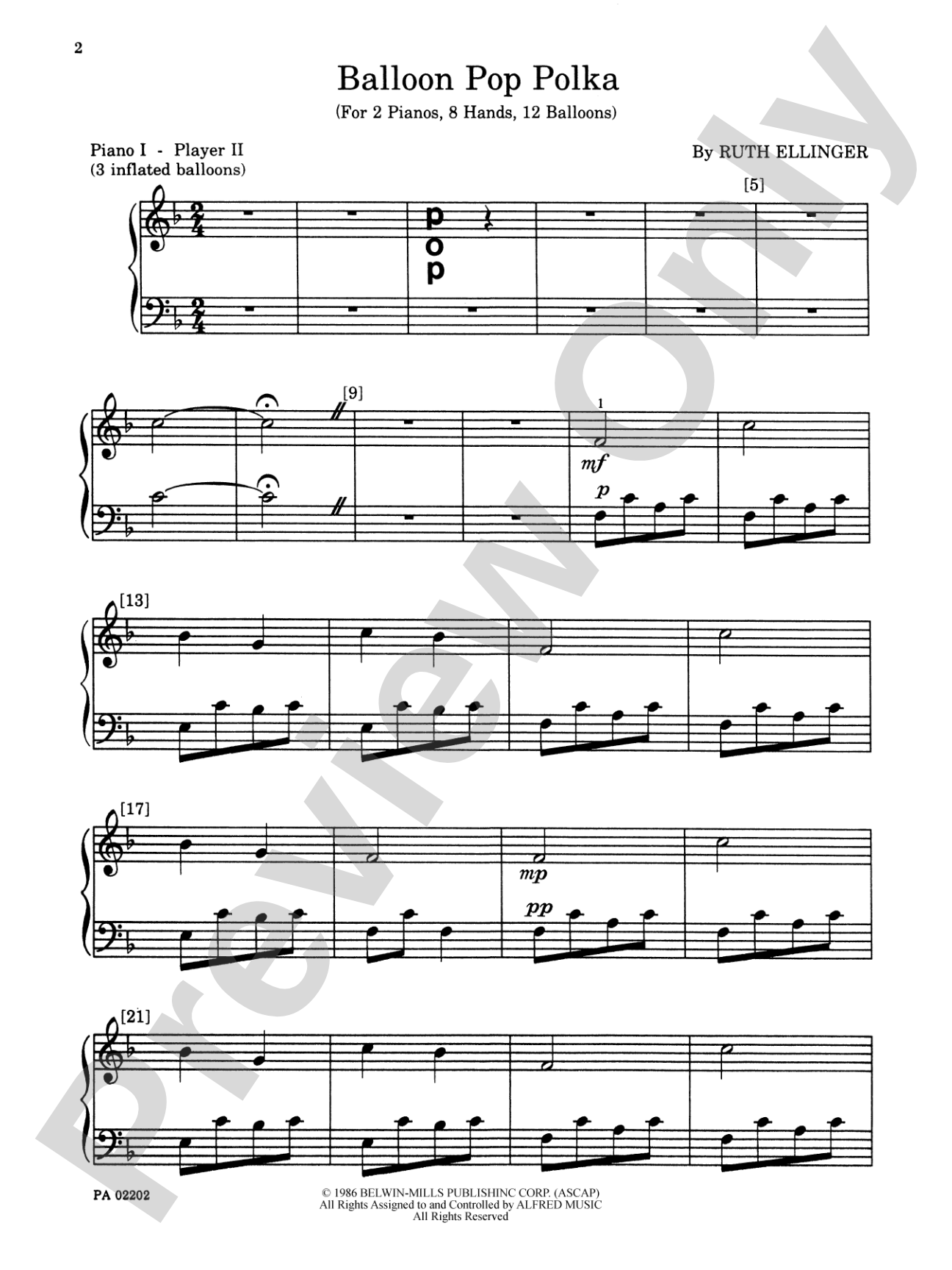 Balloon Pop Polka - Piano Quartet (2 Pianos, 8 Hands): Piano