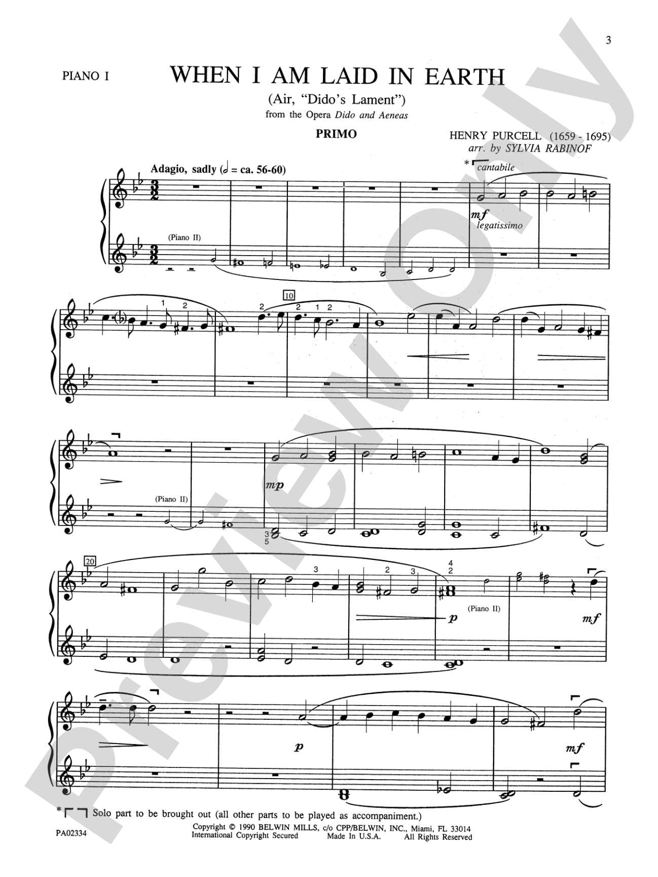 When I Am Laid in Earth (Air, "Dido's Lament" from the opera Dido and Aeneas) - Piano Quartet (2 Pianos, 8 Hands): Piano