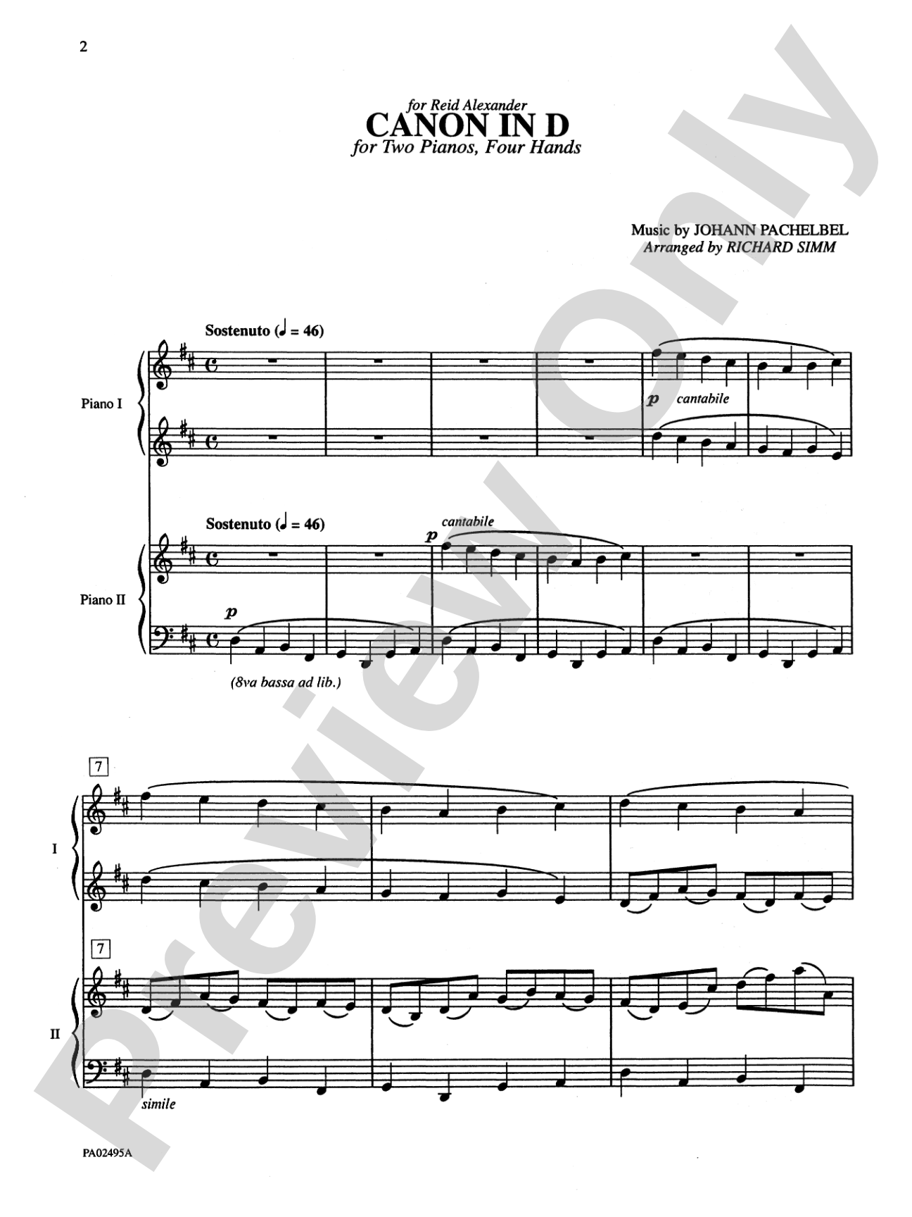 Canon in D - Piano Duo (2 Pianos, 4 Hands): Piano Duets & Four Hands