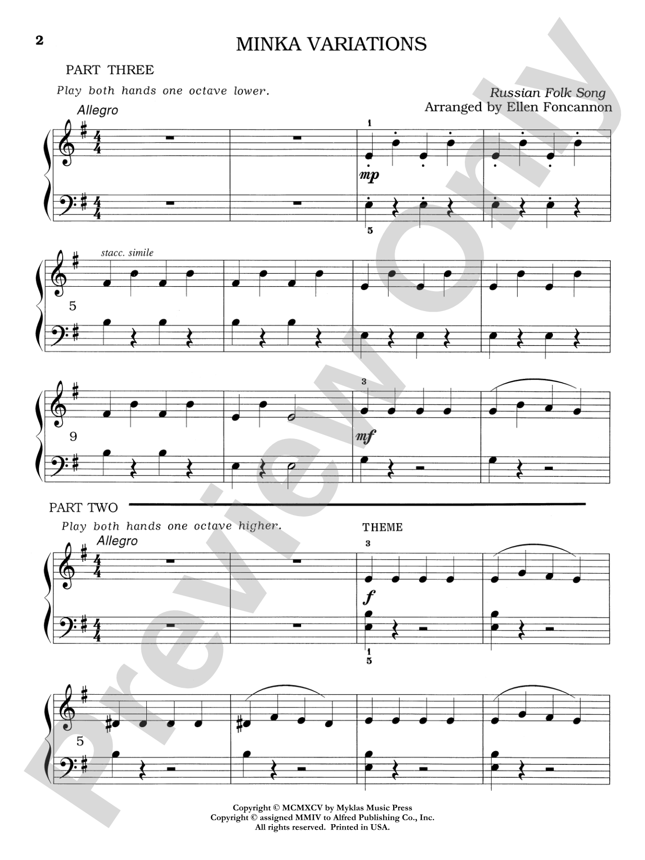 Minka Variations - Piano Trio (1 Piano, 6 Hands): Piano