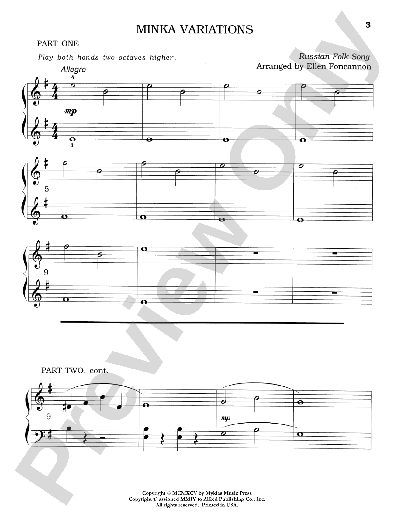 Minka Variations - Piano Trio (1 Piano, 6 Hands): Piano