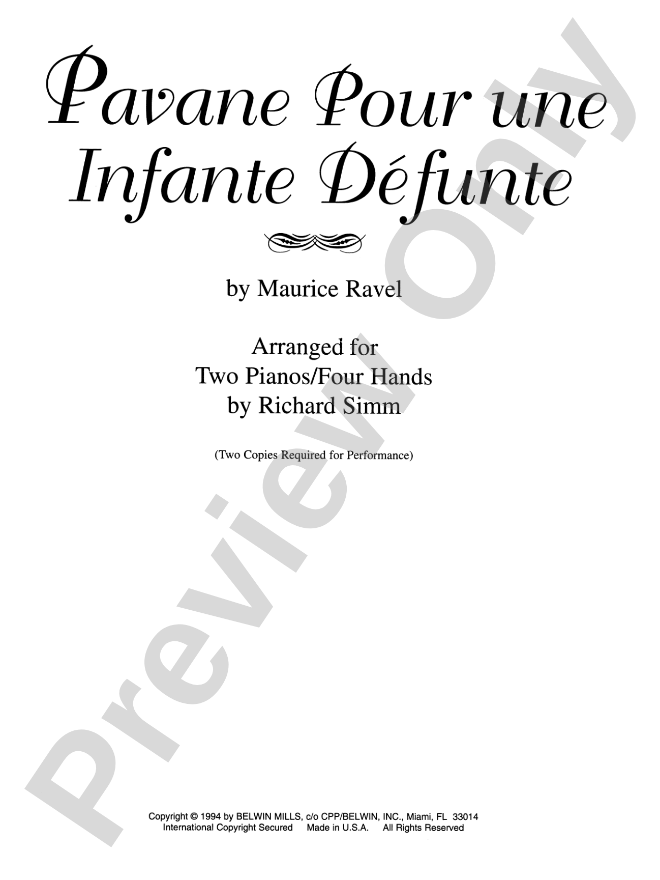 Pavane Pour une Infante Defunte - Piano Duo (2 Pianos, 4 Hands): Piano Duets & Four Hands
