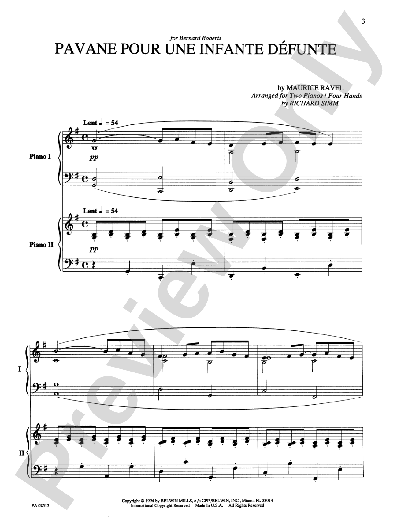 Pavane Pour une Infante Defunte - Piano Duo (2 Pianos, 4 Hands): Piano Duets & Four Hands