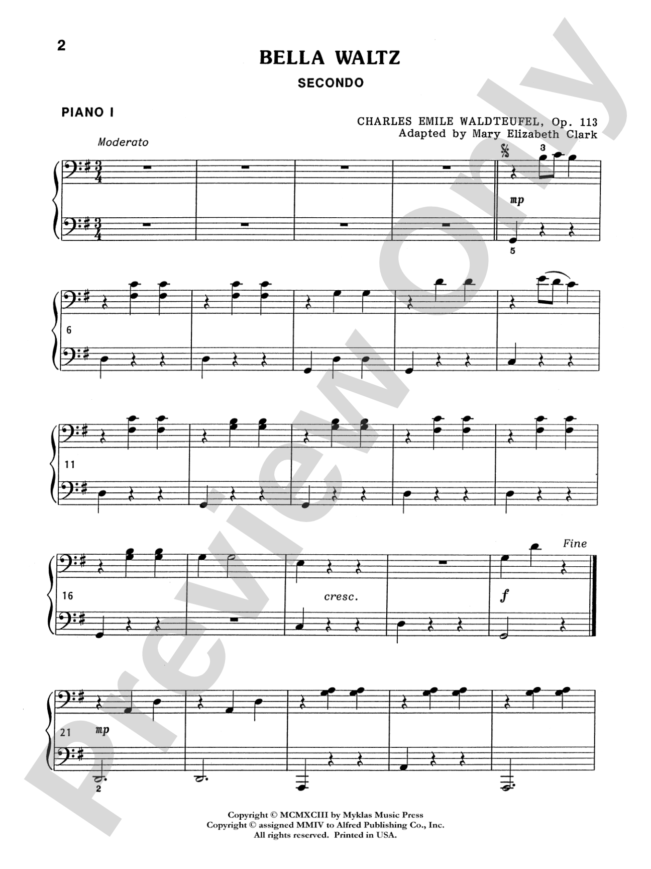 Bella Waltz - Piano Quartet (2 Pianos, 8 Hands): Piano