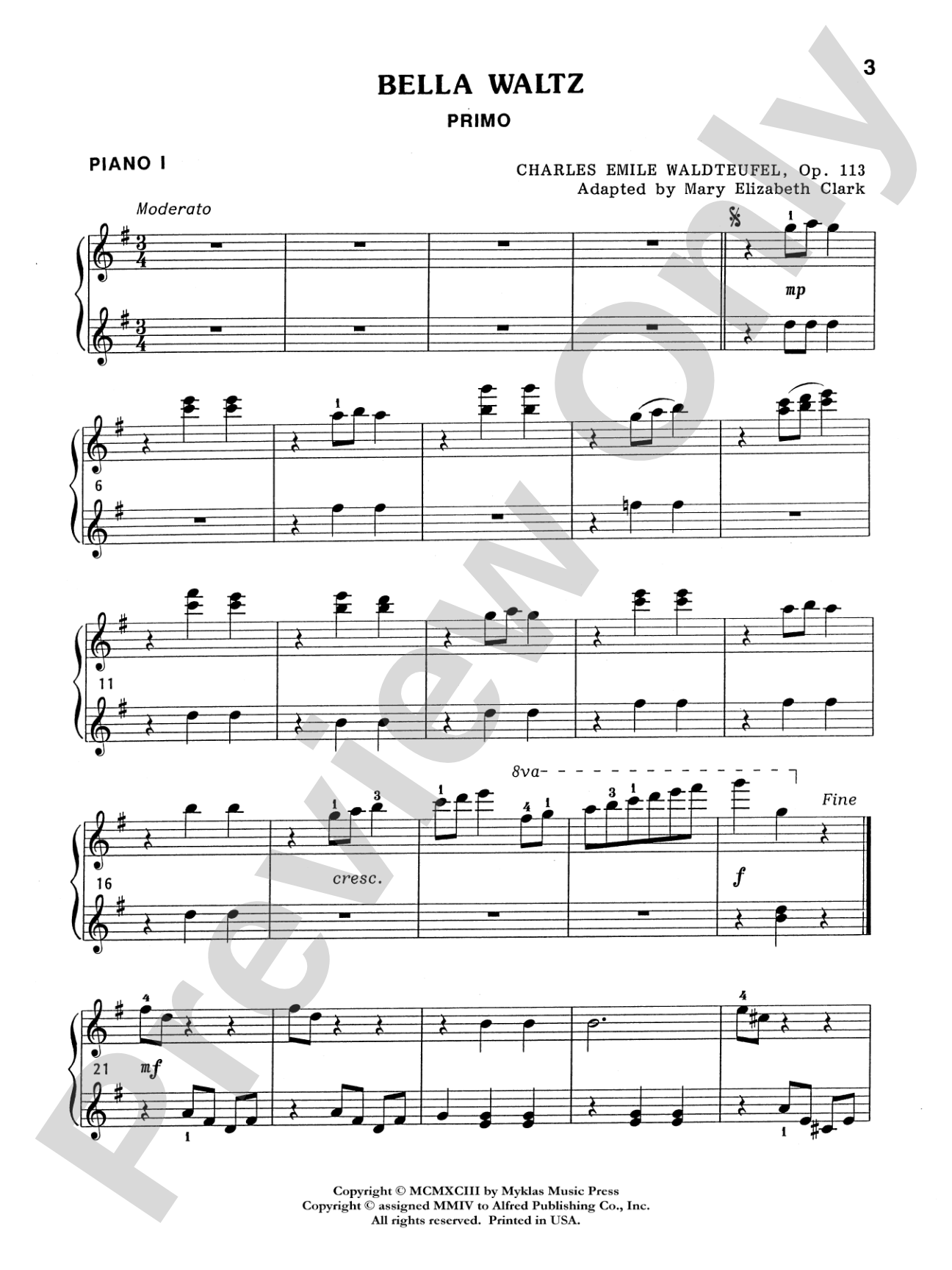 Bella Waltz - Piano Quartet (2 Pianos, 8 Hands): Piano