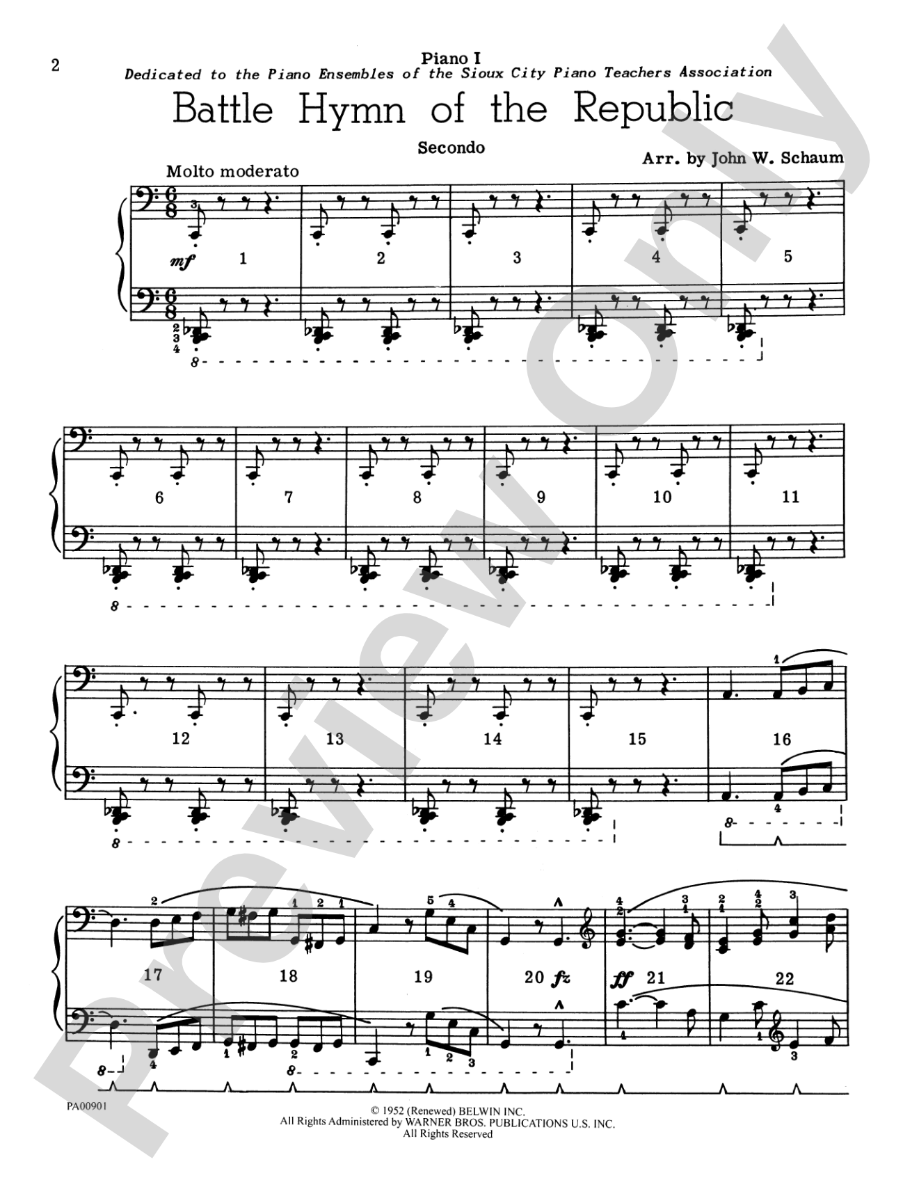 Battle Hymn of the Republic - Piano Quartet (2 Pianos, 8 Hands): Piano