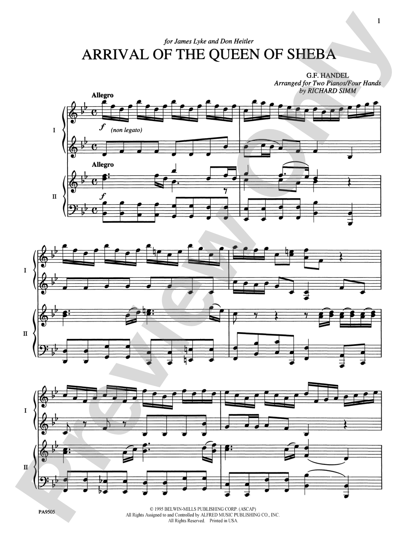 Arrival of the Queen of Sheba - Piano Duo (2 Pianos, 4 Hands): Piano Duets & Four Hands