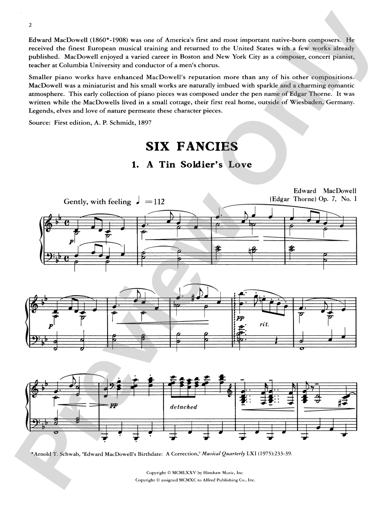 MacDowell: Six Fancies, Opus 7 for the Piano: Piano