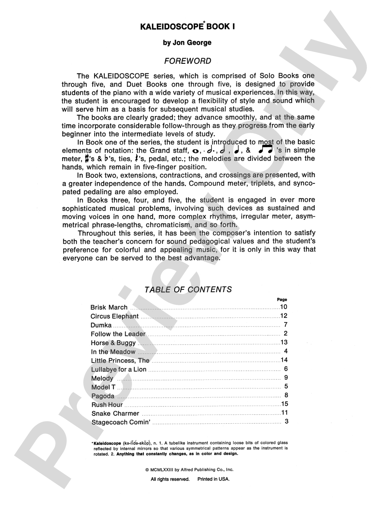 Kaleidoscope Solos, Book 1: Piano